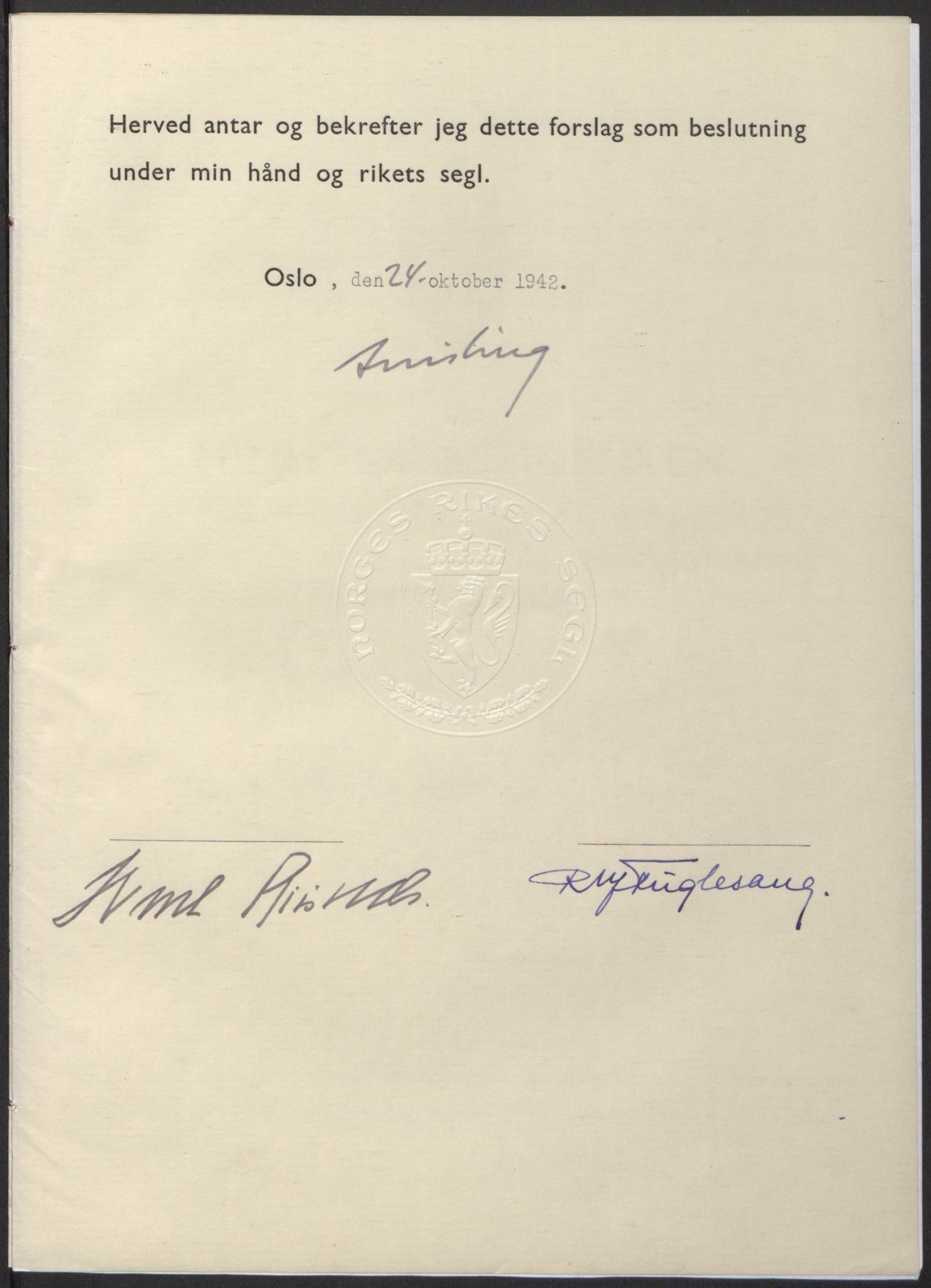 NS-administrasjonen 1940-1945 (Statsrådsekretariatet, de kommisariske statsråder mm), RA/S-4279/D/Db/L0098: Lover II, 1942, p. 451