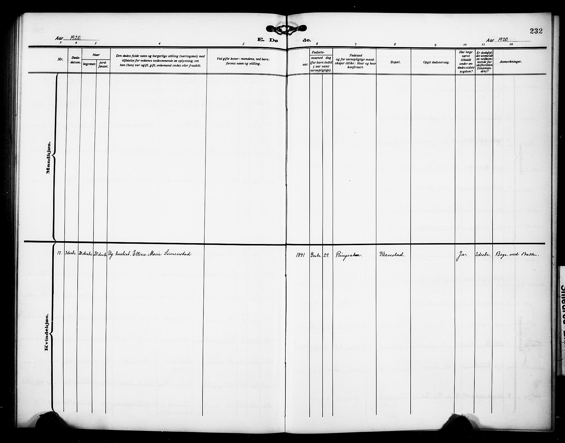 Østre Toten prestekontor, SAH/PREST-104/H/Ha/Hab/L0008: Parish register (copy) no. 8, 1913-1929, p. 232