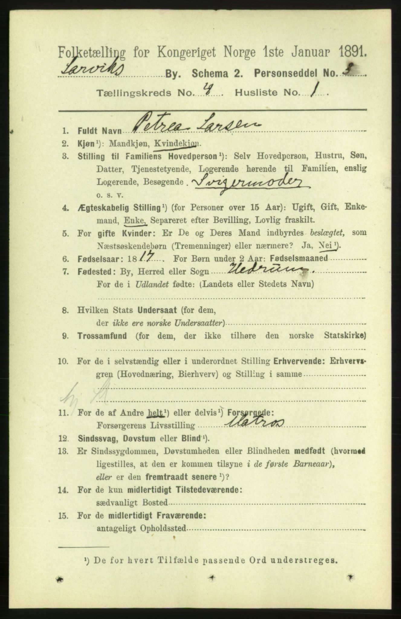 RA, 1891 census for 0707 Larvik, 1891, p. 5060
