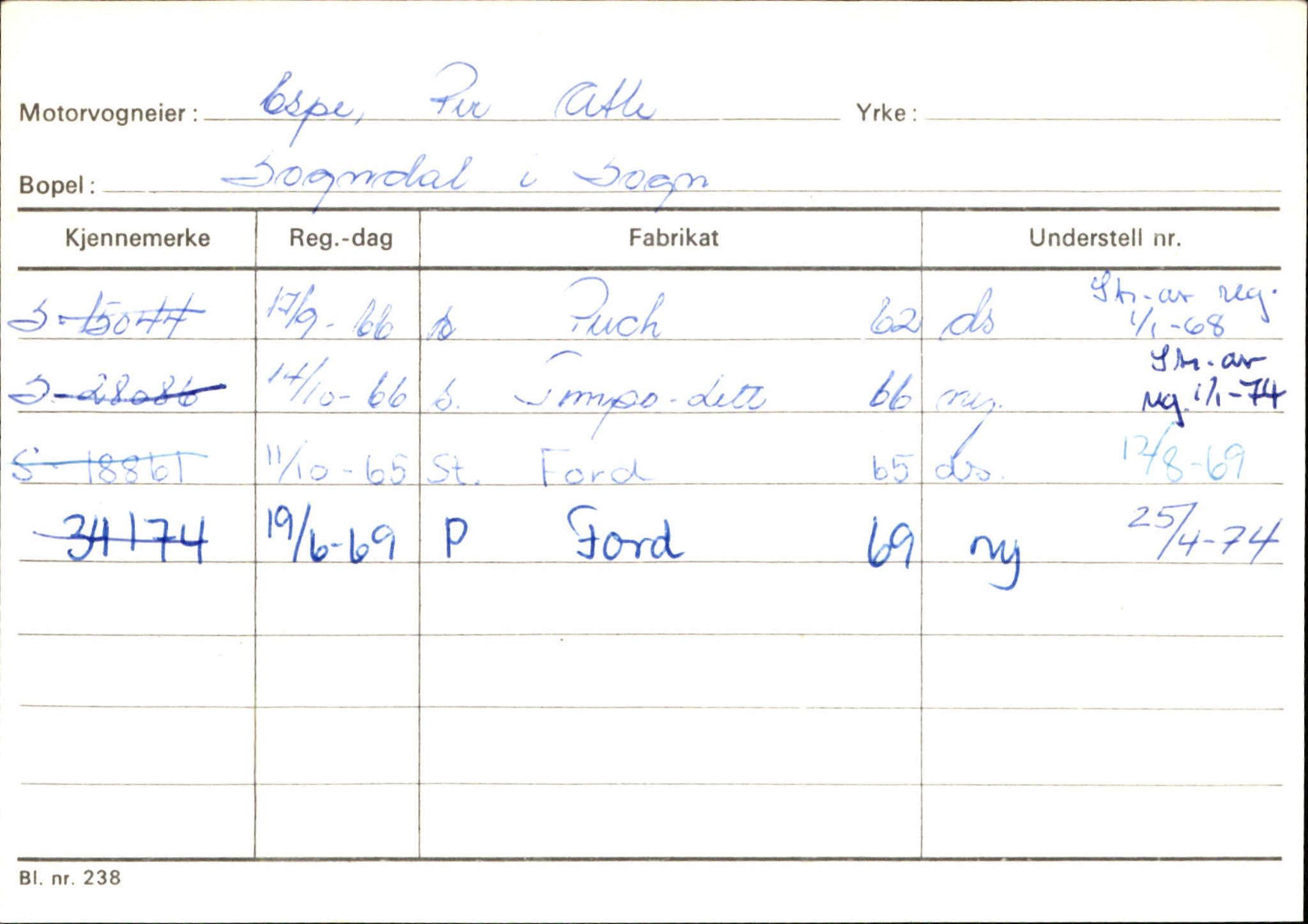 Statens vegvesen, Sogn og Fjordane vegkontor, SAB/A-5301/4/F/L0124: Eigarregister Sogndal A-U, 1945-1975, p. 443