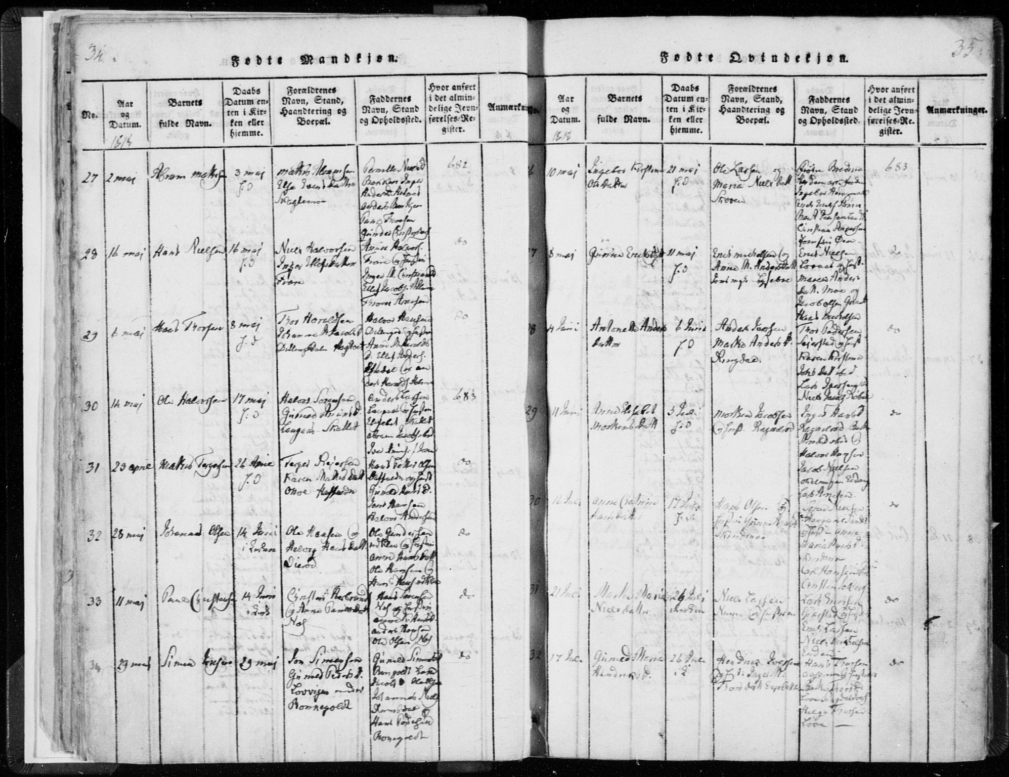 Hedrum kirkebøker, AV/SAKO-A-344/F/Fa/L0004: Parish register (official) no. I 4, 1817-1835, p. 34-35