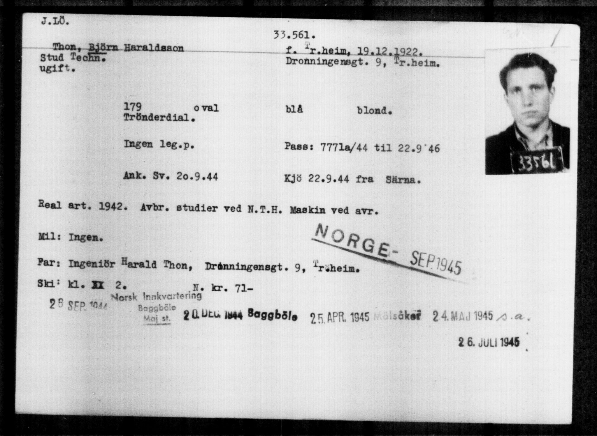 Utenriksstasjonene, Legasjonen i Stockholm, Flyktningkontoret, AV/RA-S-6753/V/Va/L0013: Kjesäterkartoteket, flyktninger med registreringsnr. 31500-34731, 1940-1945, p. 2176