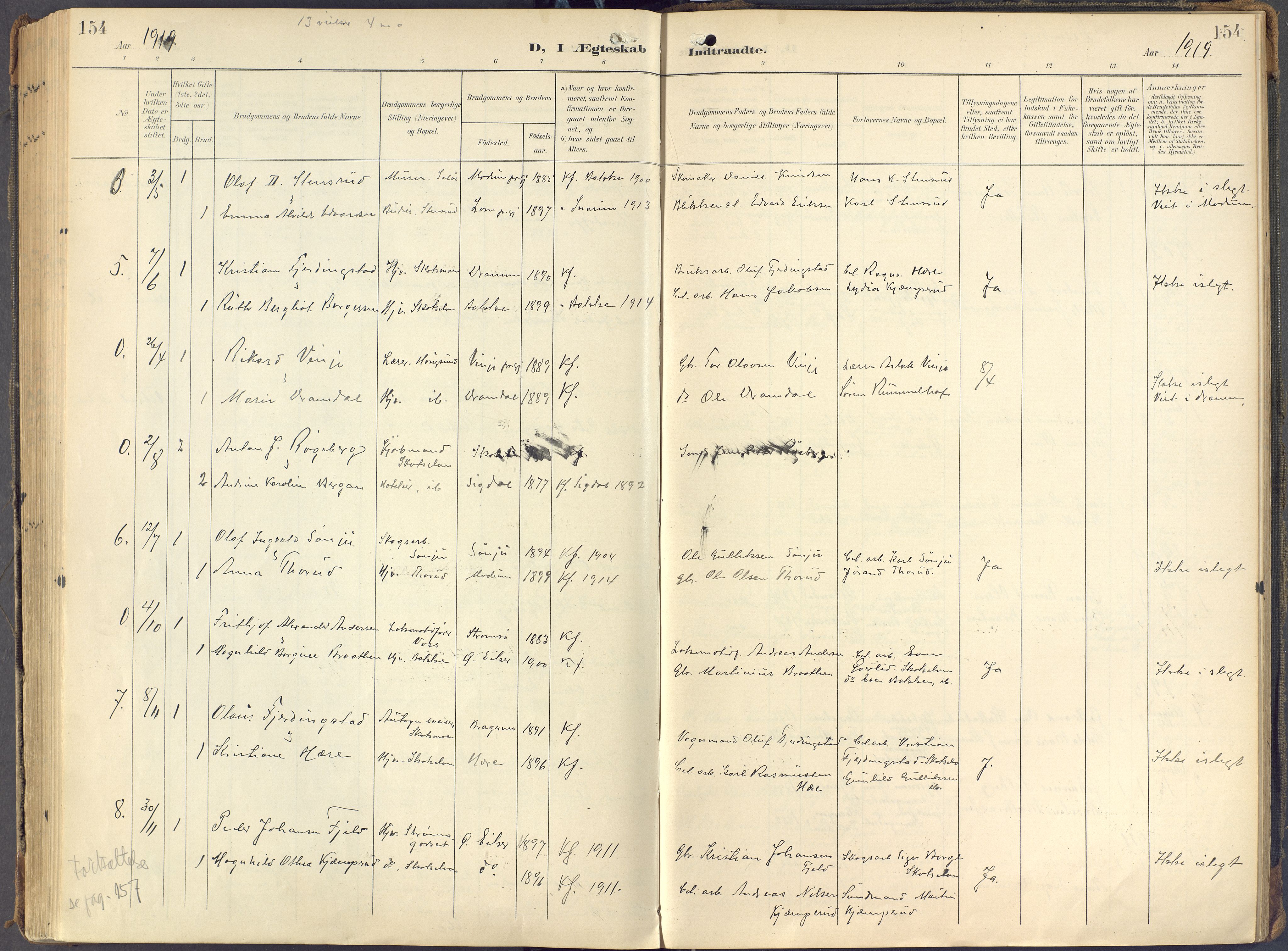 Eiker kirkebøker, SAKO/A-4/F/Fc/L0004: Parish register (official) no. III 4, 1900-1919, p. 154