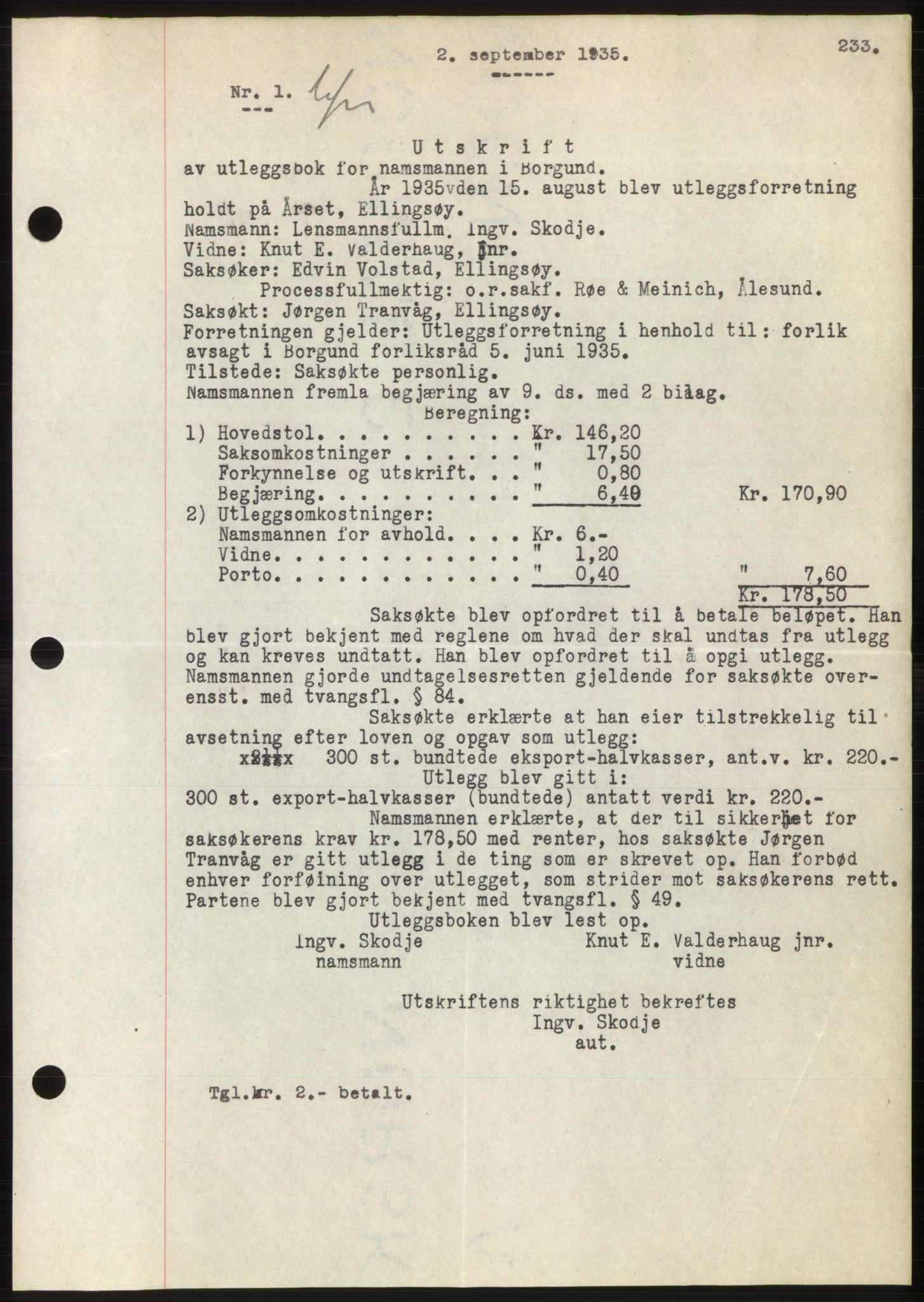 Nordre Sunnmøre sorenskriveri, AV/SAT-A-0006/1/2/2C/2Ca/L0058: Mortgage book no. 58, 1935-1935, Deed date: 02.09.1935