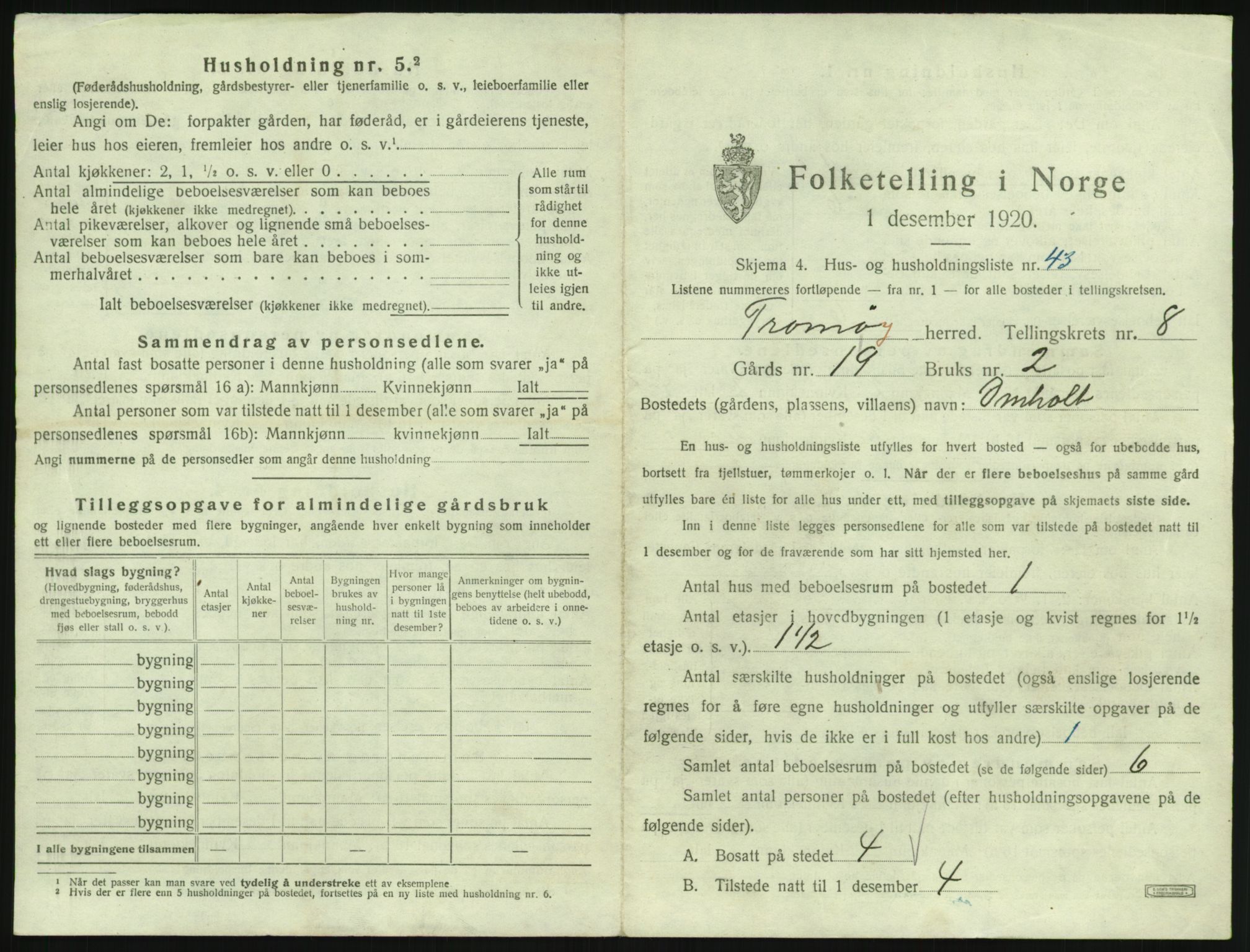 SAK, 1920 census for Tromøy, 1920, p. 949