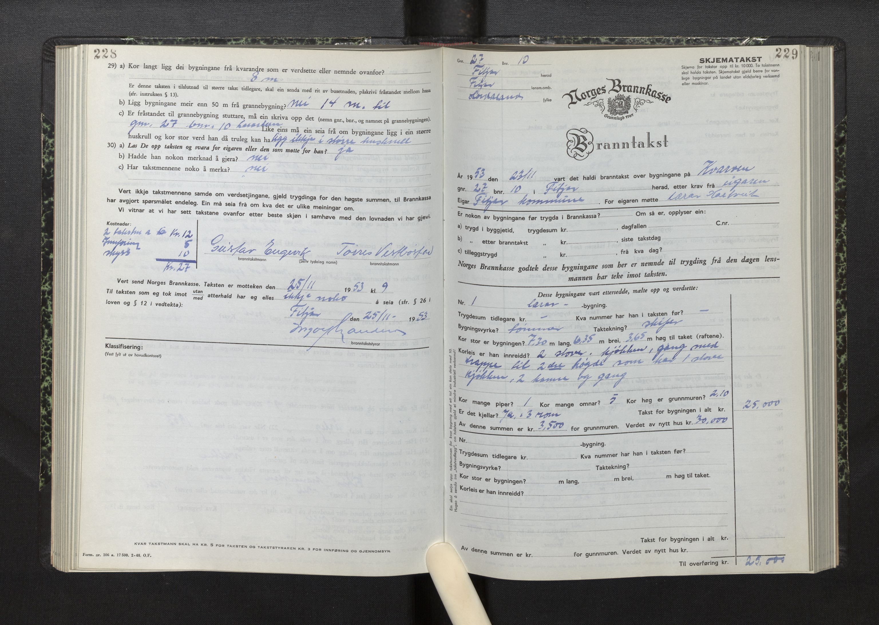 Lensmannen i Fitjar, AV/SAB-A-32001/0012/L0001b: Branntakstprotokoll, skjematakst, 1949-1955, p. 228-229