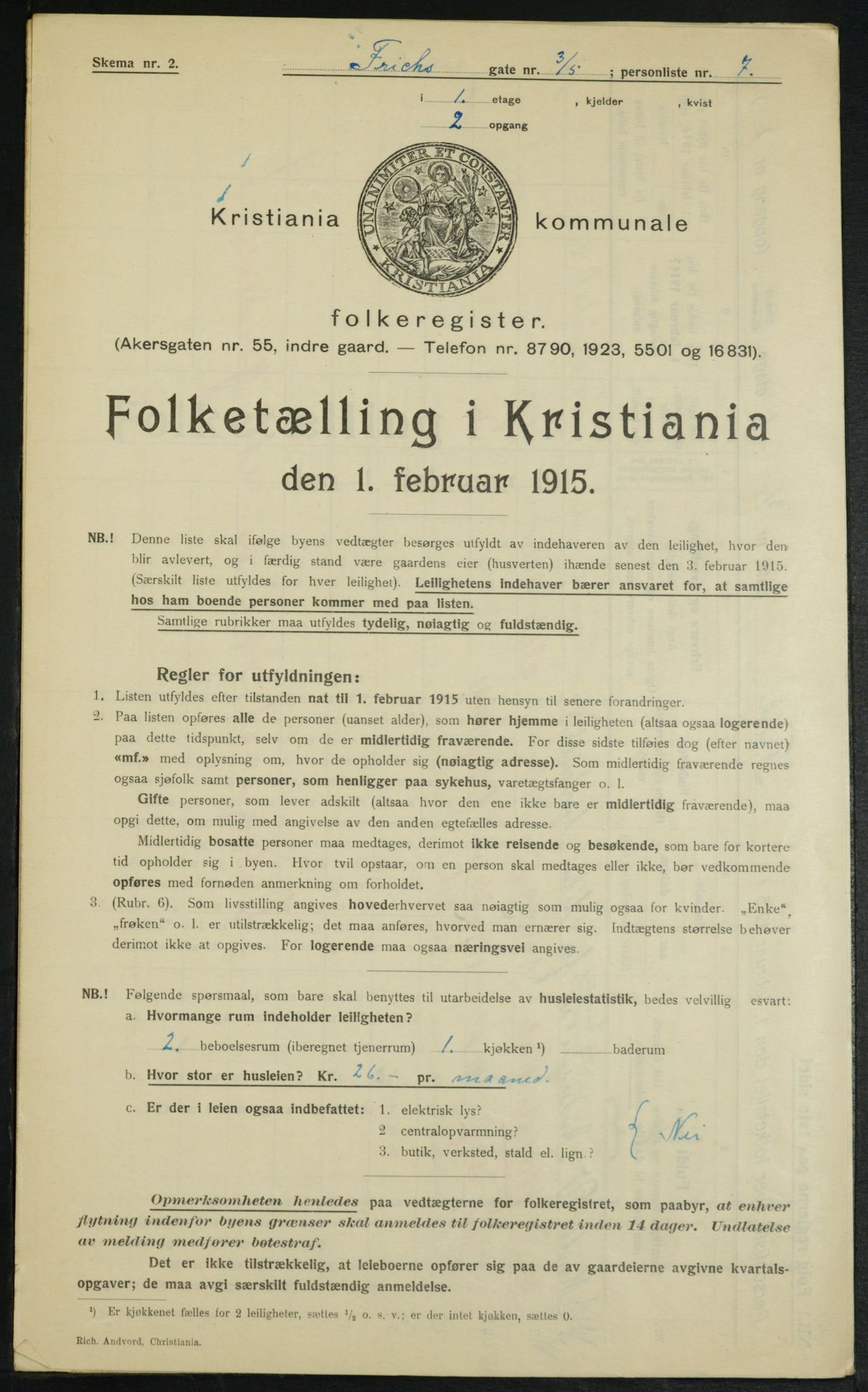 OBA, Municipal Census 1915 for Kristiania, 1915, p. 26407