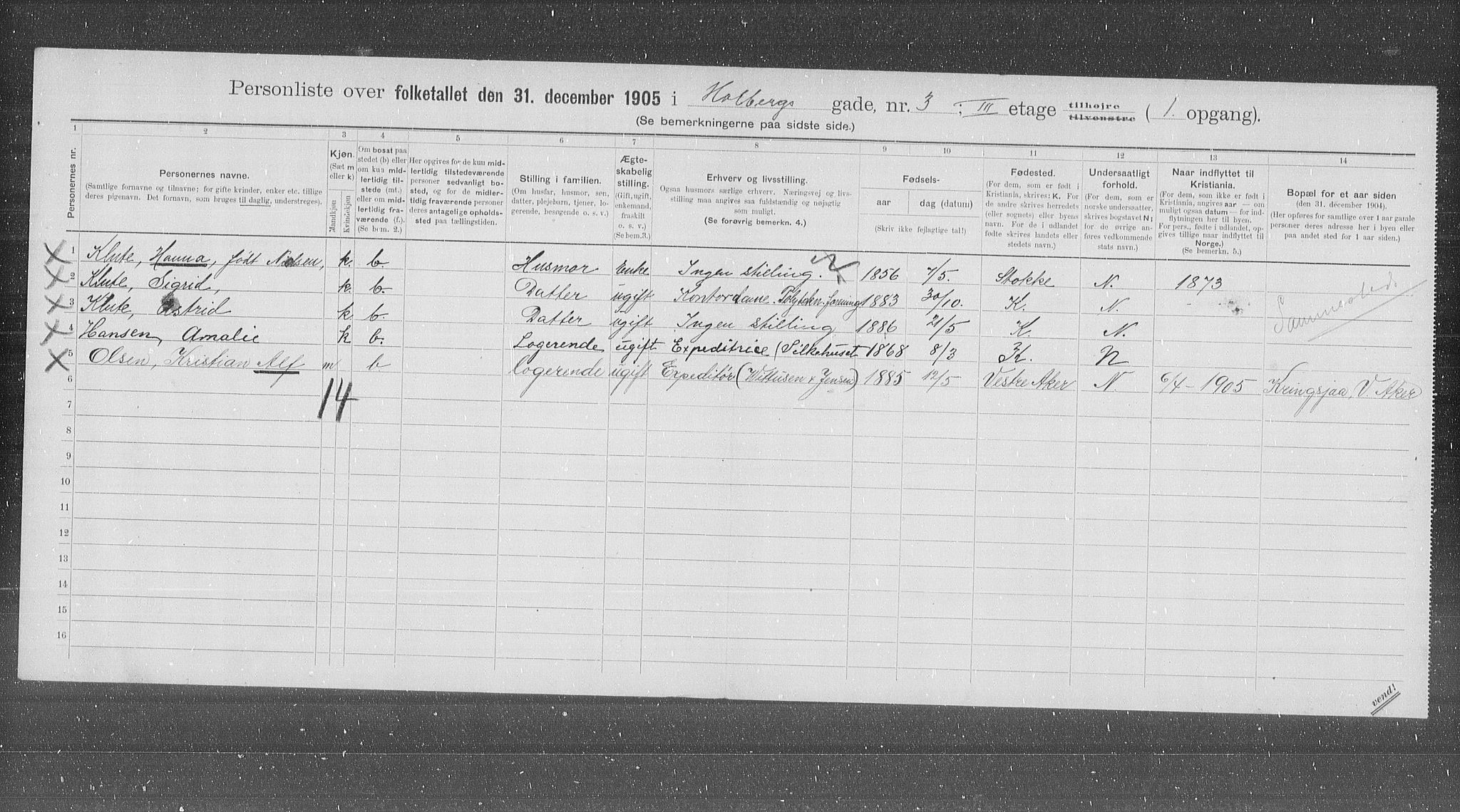 OBA, Municipal Census 1905 for Kristiania, 1905, p. 20926