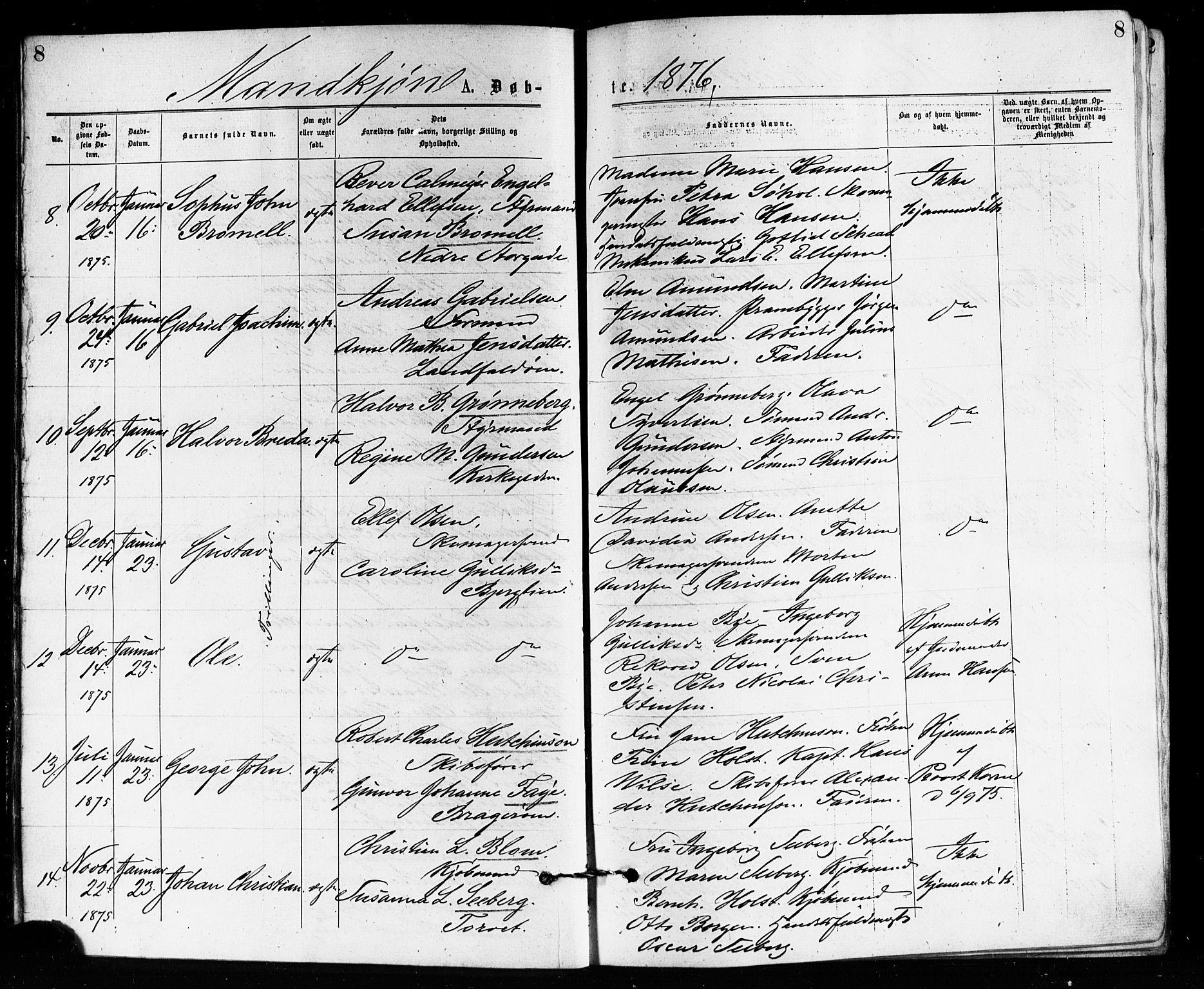 Bragernes kirkebøker, AV/SAKO-A-6/F/Fb/L0005: Parish register (official) no. II 5, 1875-1877, p. 8