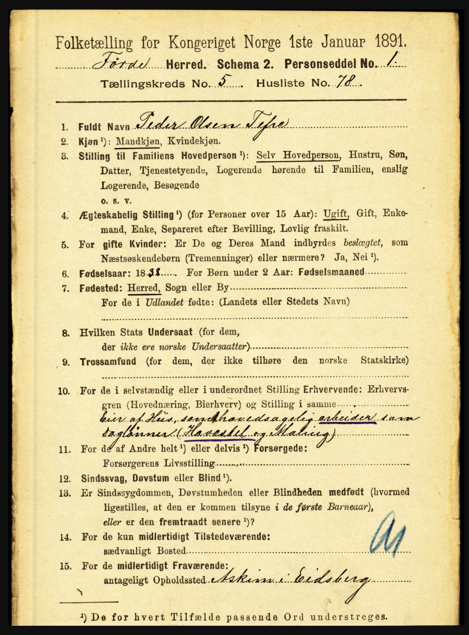 RA, 1891 census for 1432 Førde, 1891, p. 1889