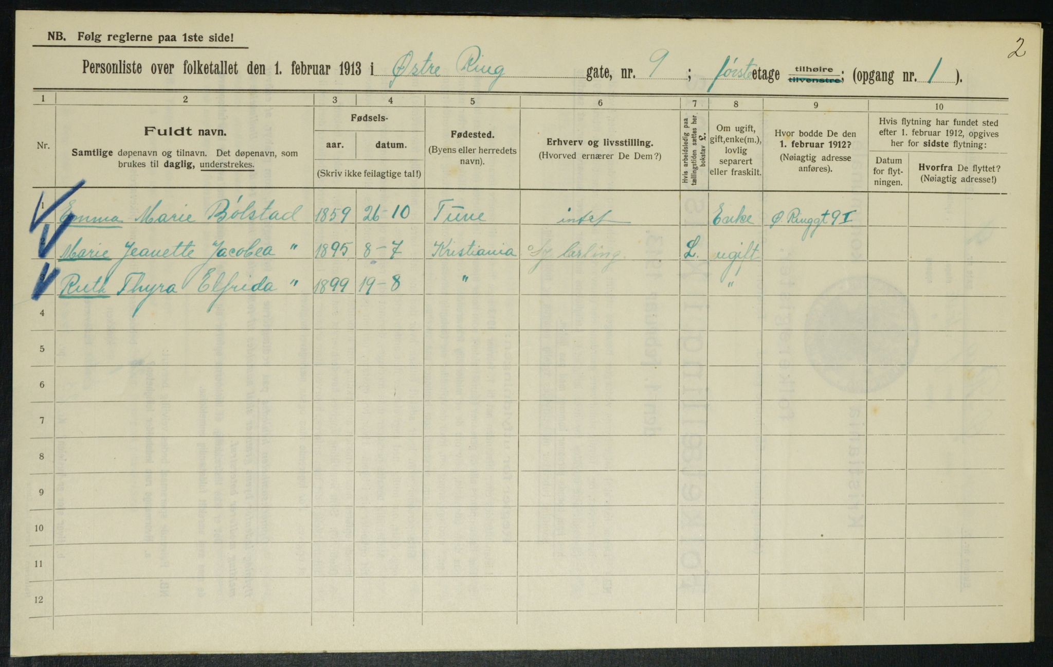 OBA, Municipal Census 1913 for Kristiania, 1913, p. 129394