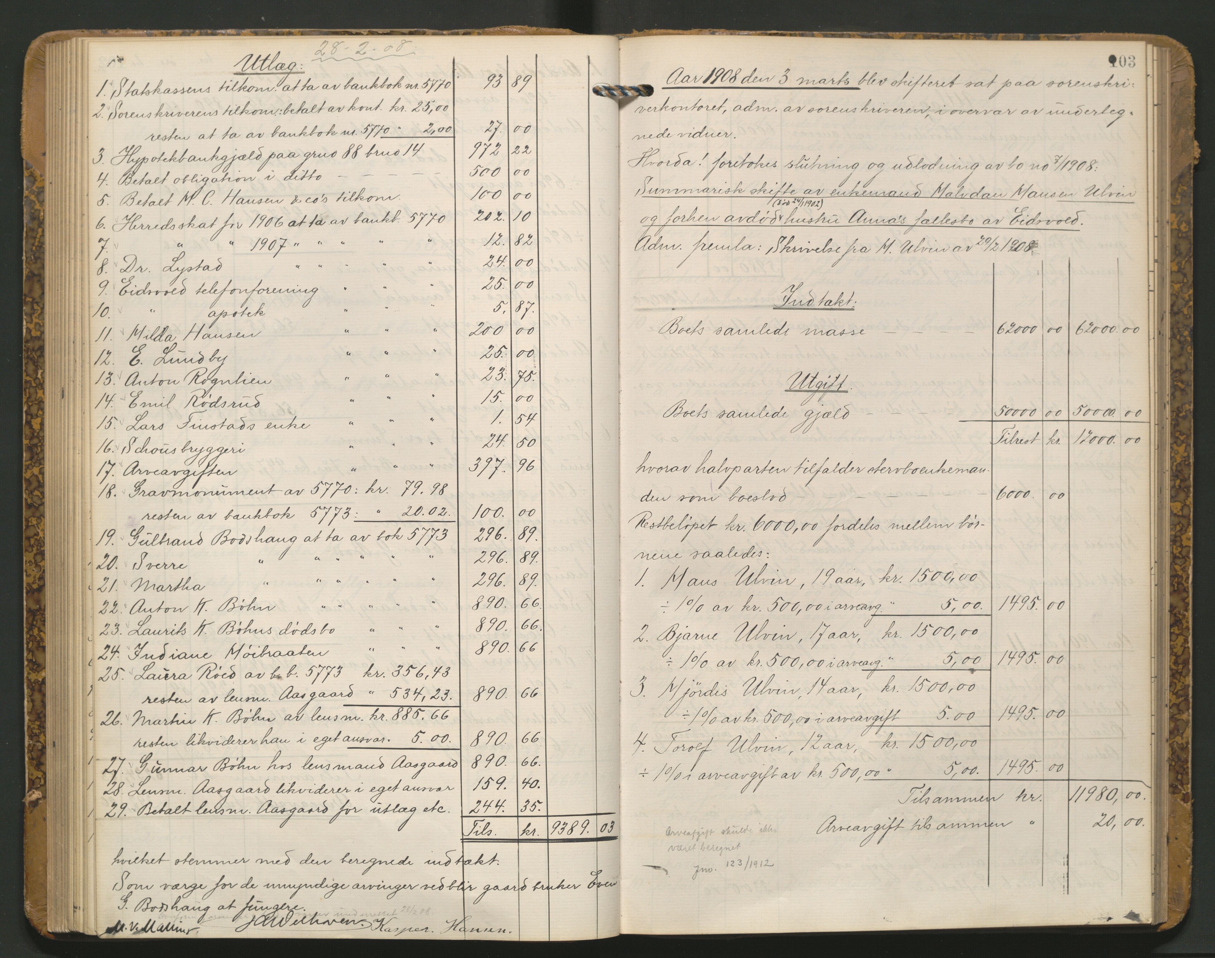 Eidsvoll tingrett, AV/SAO-A-10371/H/Hc/L0002: Skifteutlodningsprotokoll, 1900-1912, p. 103