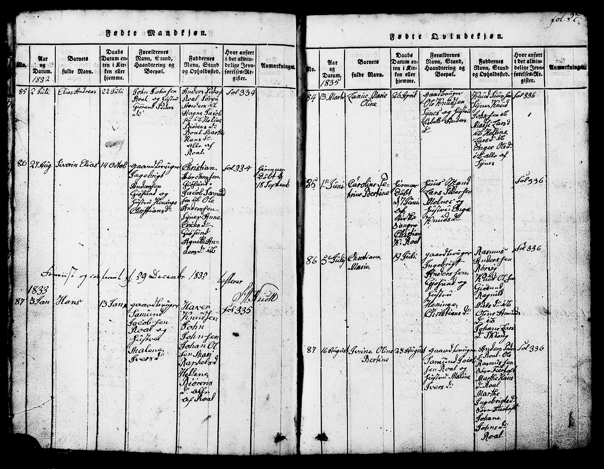 Ministerialprotokoller, klokkerbøker og fødselsregistre - Møre og Romsdal, AV/SAT-A-1454/537/L0520: Parish register (copy) no. 537C01, 1819-1868, p. 27