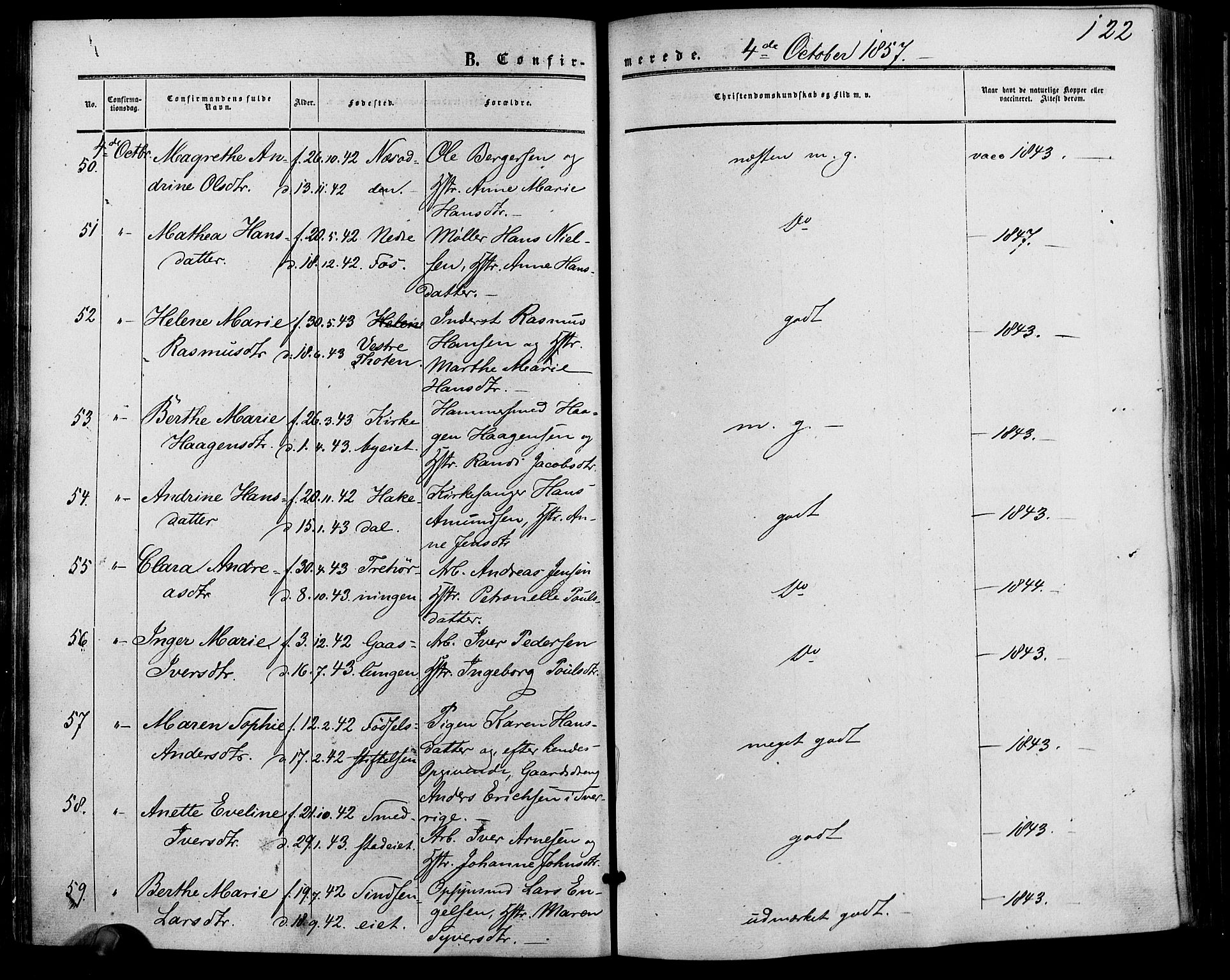 Vestre Aker prestekontor Kirkebøker, AV/SAO-A-10025/F/Fa/L0001: Parish register (official) no. 1, 1853-1858, p. 122