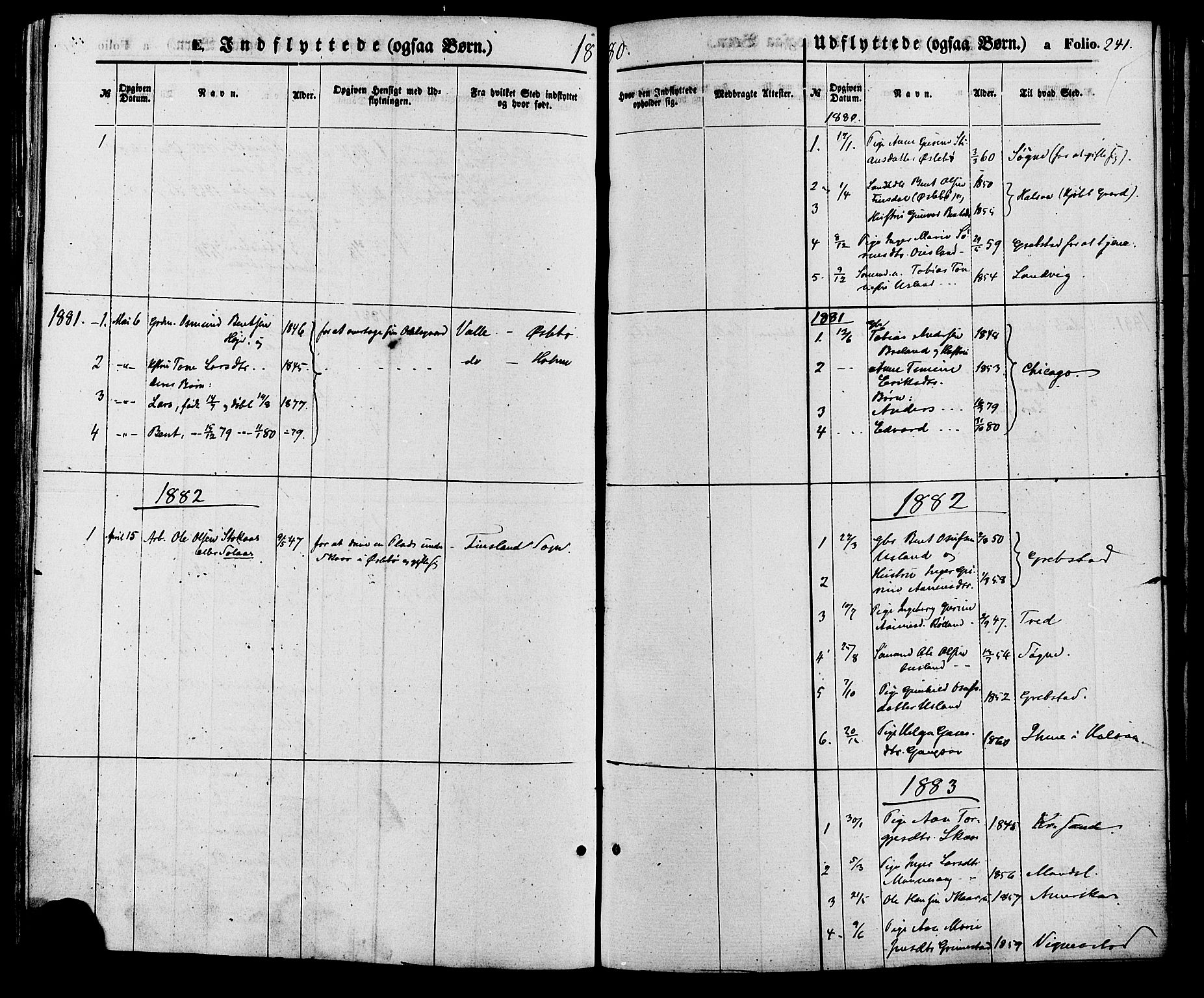 Holum sokneprestkontor, AV/SAK-1111-0022/F/Fa/Fac/L0003: Parish register (official) no. A 3, 1860-1883, p. 241