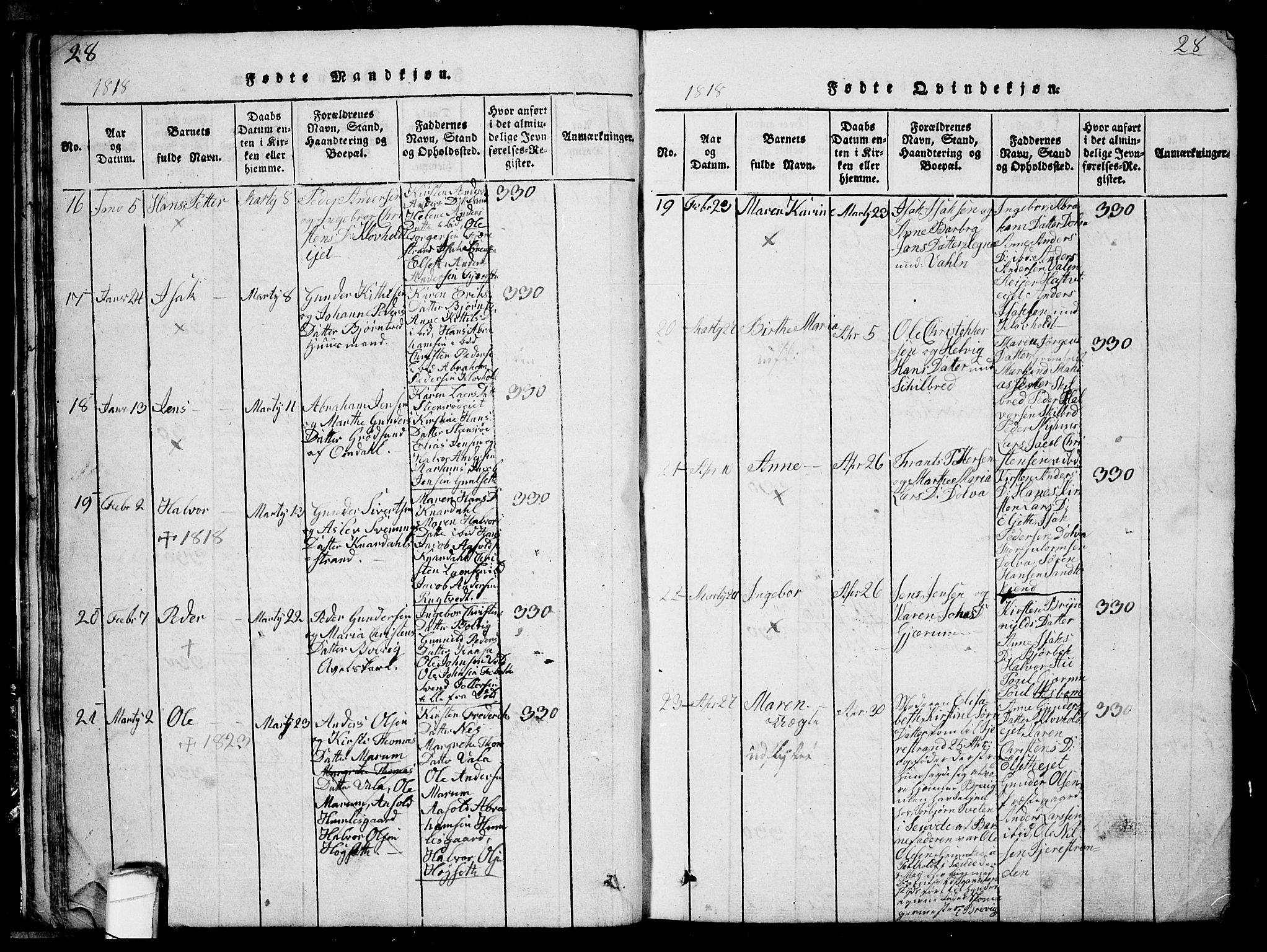 Solum kirkebøker, AV/SAKO-A-306/G/Ga/L0001: Parish register (copy) no. I 1, 1814-1833, p. 28