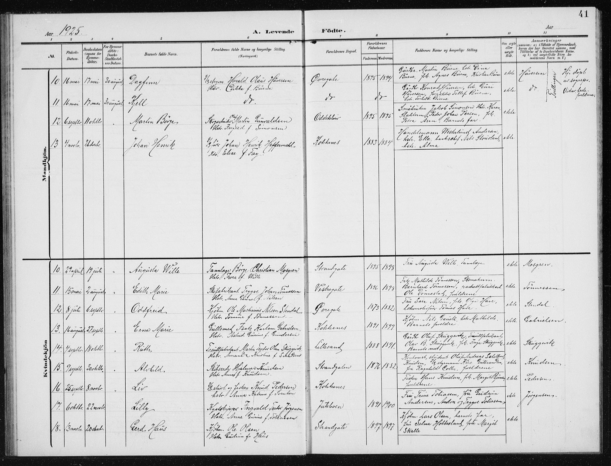 Vestre Moland sokneprestkontor, AV/SAK-1111-0046/F/Fb/Fba/L0002: Parish register (copy) no. B 2, 1904-1934, p. 41