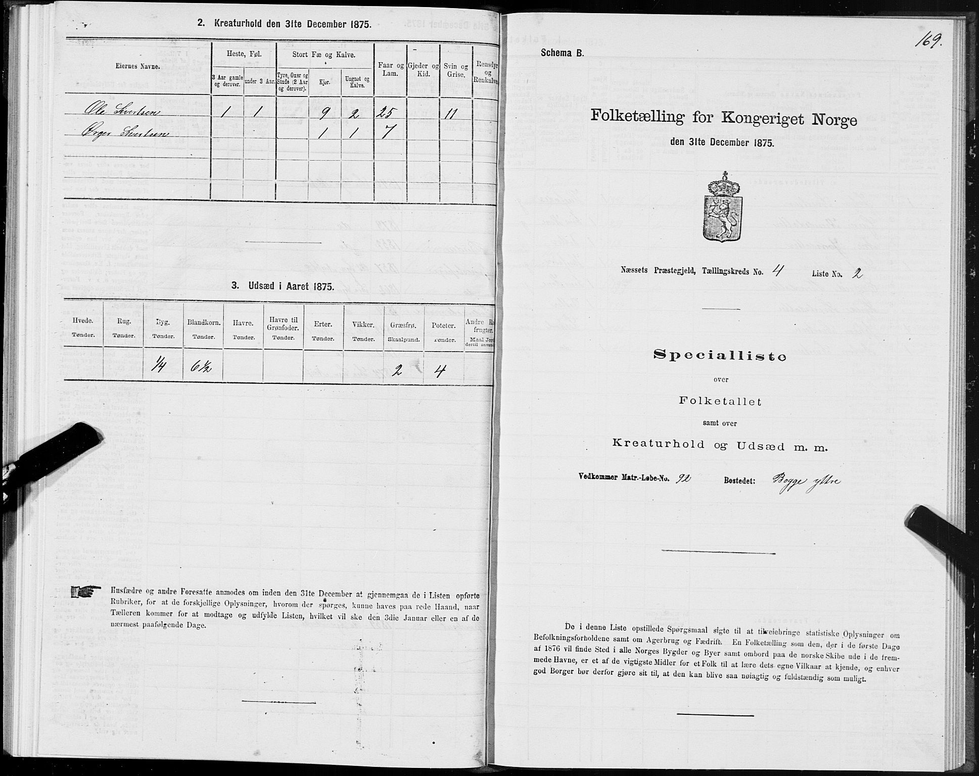 SAT, 1875 census for 1543P Nesset, 1875, p. 2169