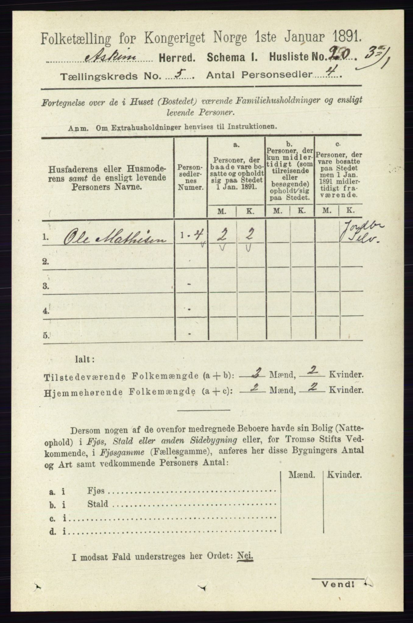 RA, 1891 census for 0124 Askim, 1891, p. 593