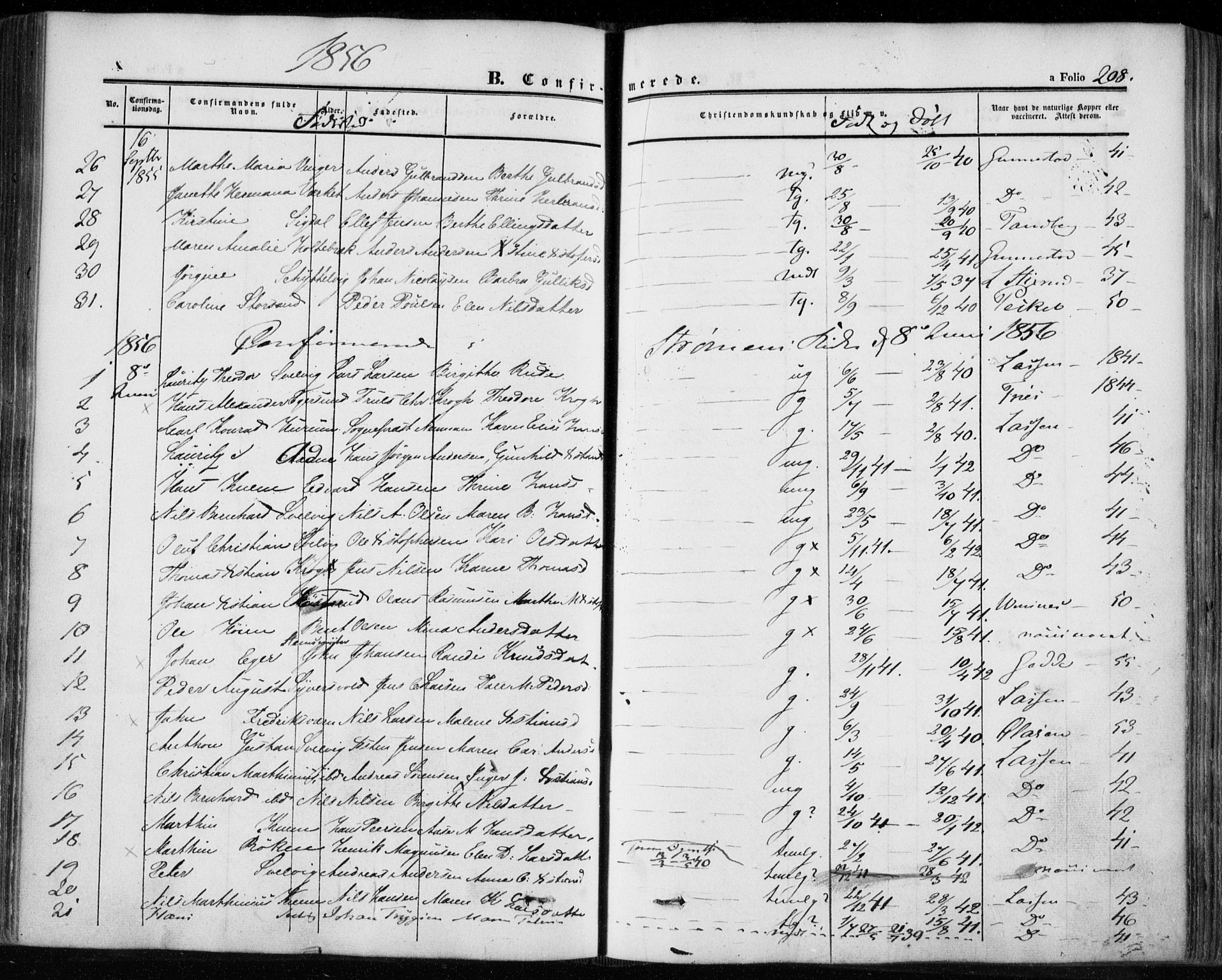 Hurum kirkebøker, SAKO/A-229/F/Fa/L0011: Parish register (official) no. 11, 1847-1860, p. 208