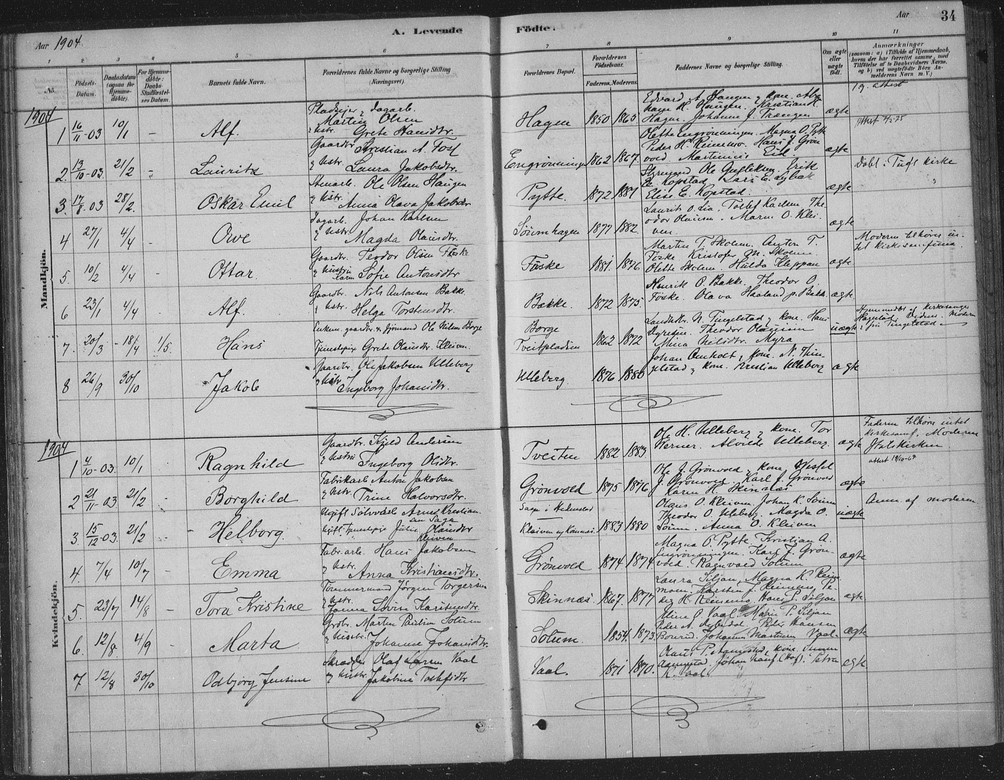 Sandsvær kirkebøker, AV/SAKO-A-244/F/Fe/L0001: Parish register (official) no. V 1, 1878-1936, p. 34