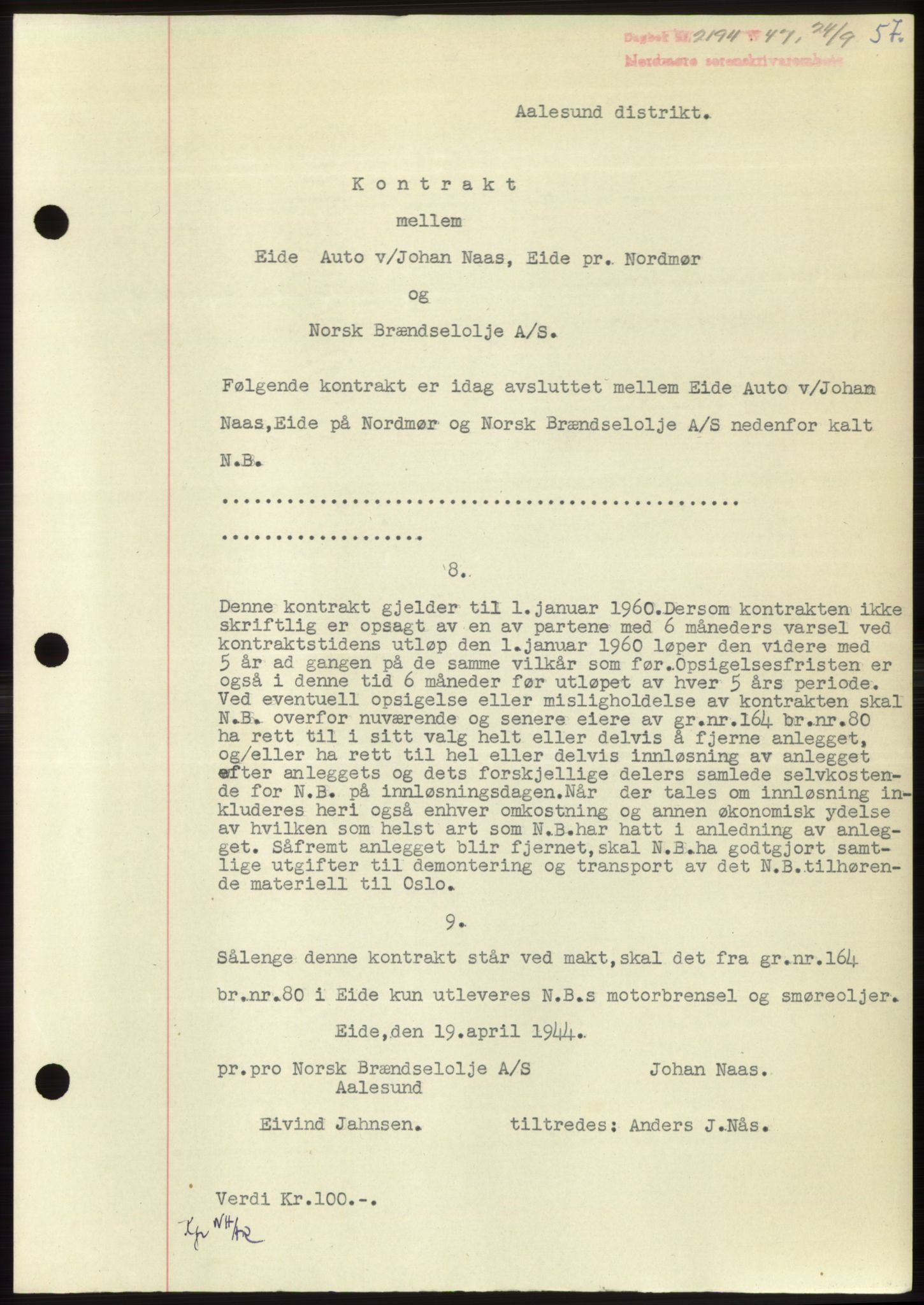 Nordmøre sorenskriveri, AV/SAT-A-4132/1/2/2Ca: Mortgage book no. B97, 1947-1948, Diary no: : 2194/1947