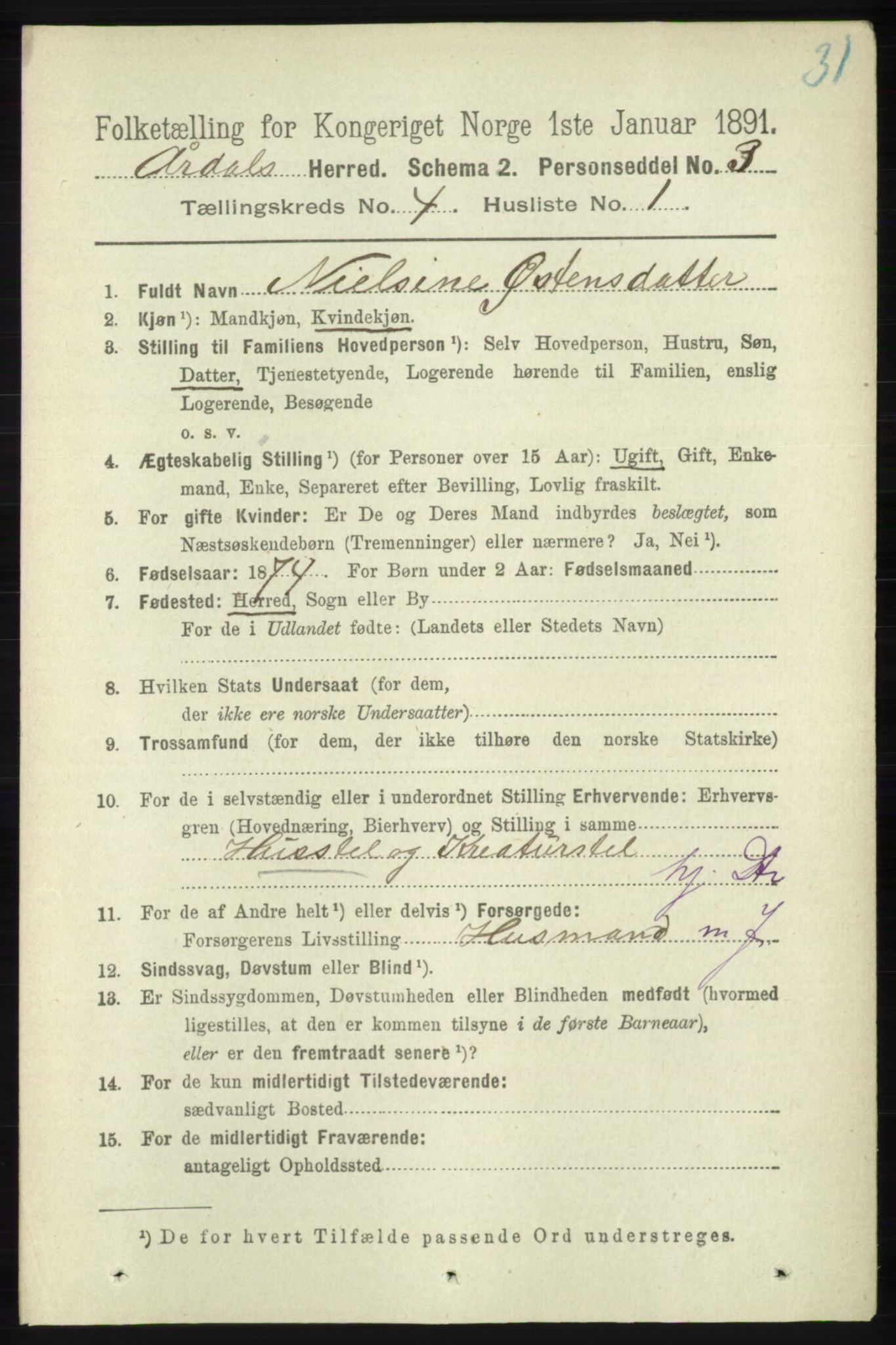 RA, 1891 census for 1131 Årdal, 1891, p. 1093