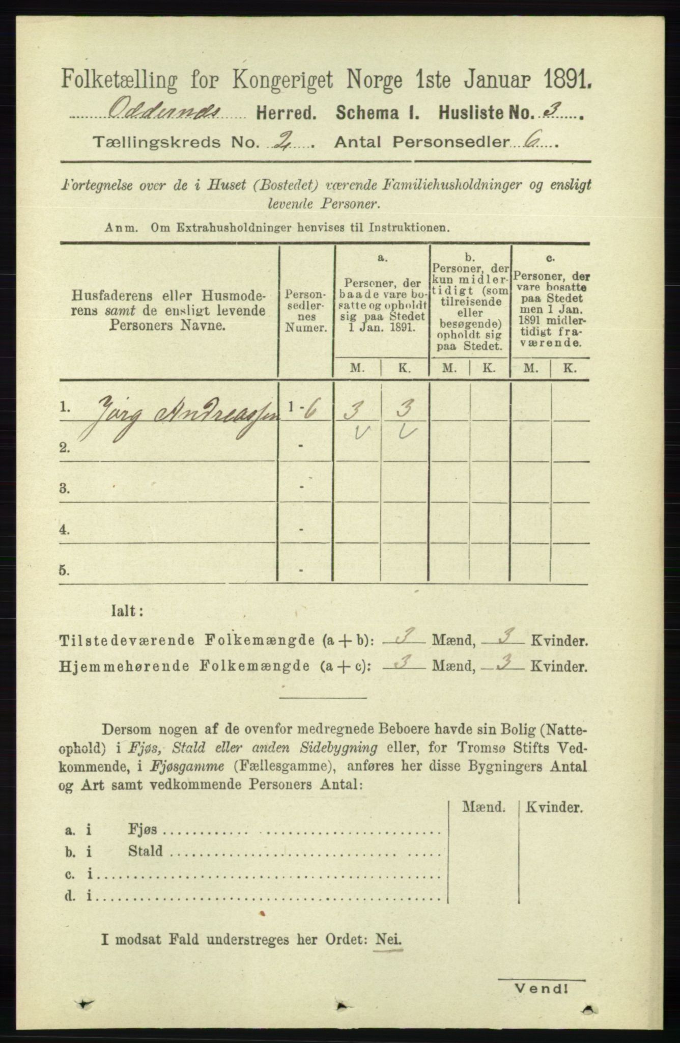 RA, 1891 census for 1012 Oddernes, 1891, p. 525