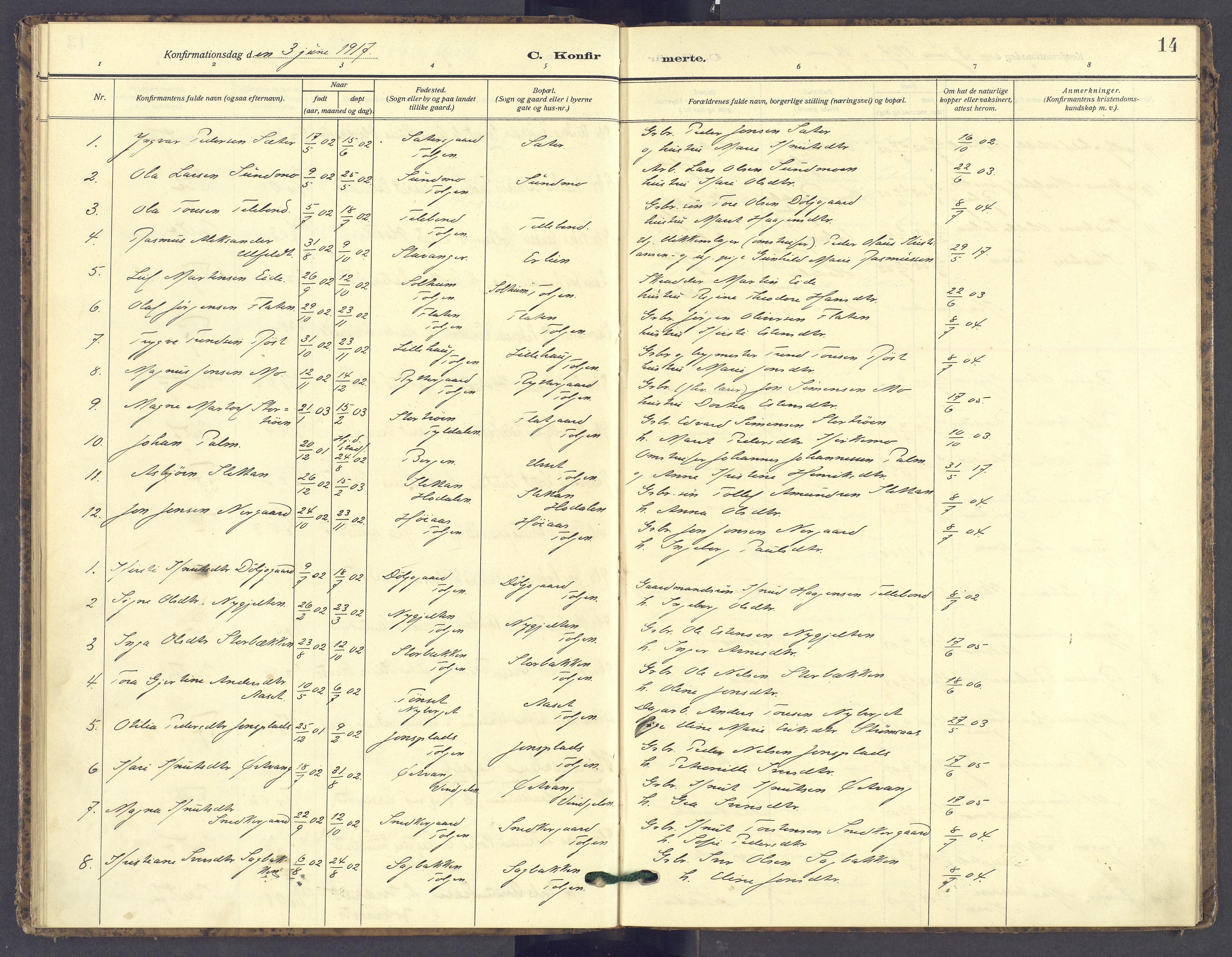 Tolga prestekontor, AV/SAH-PREST-062/K/L0016: Parish register (official) no. 16, 1908-1957, p. 14