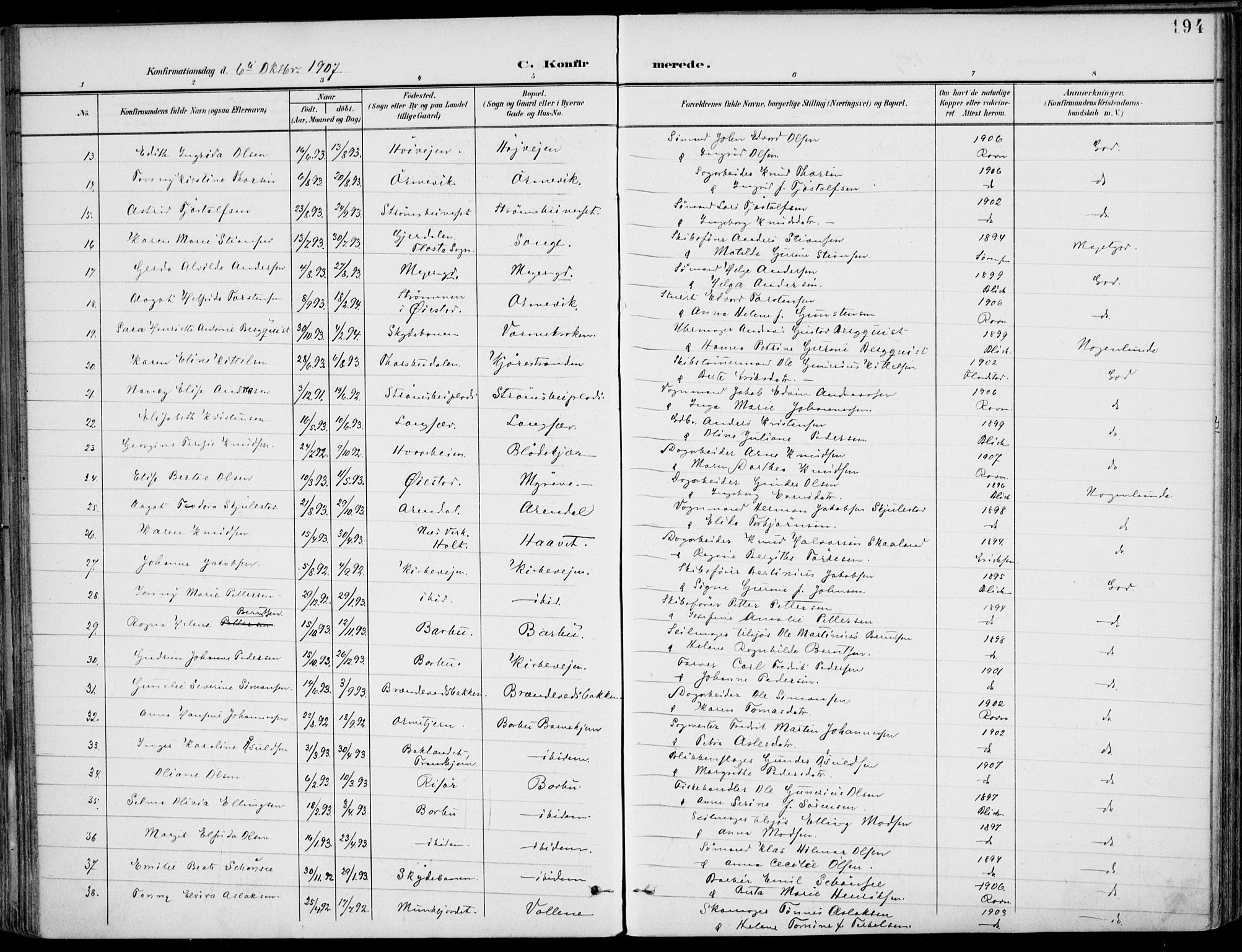 Barbu sokneprestkontor, AV/SAK-1111-0003/F/Fa/L0005: Parish register (official) no. A 5, 1899-1909, p. 194