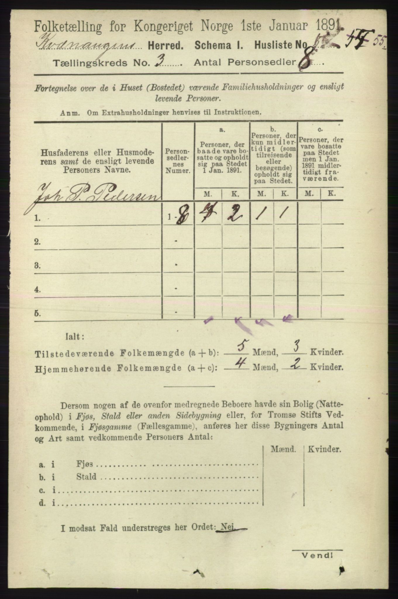 RA, 1891 census for 1943 Kvænangen, 1891, p. 1063