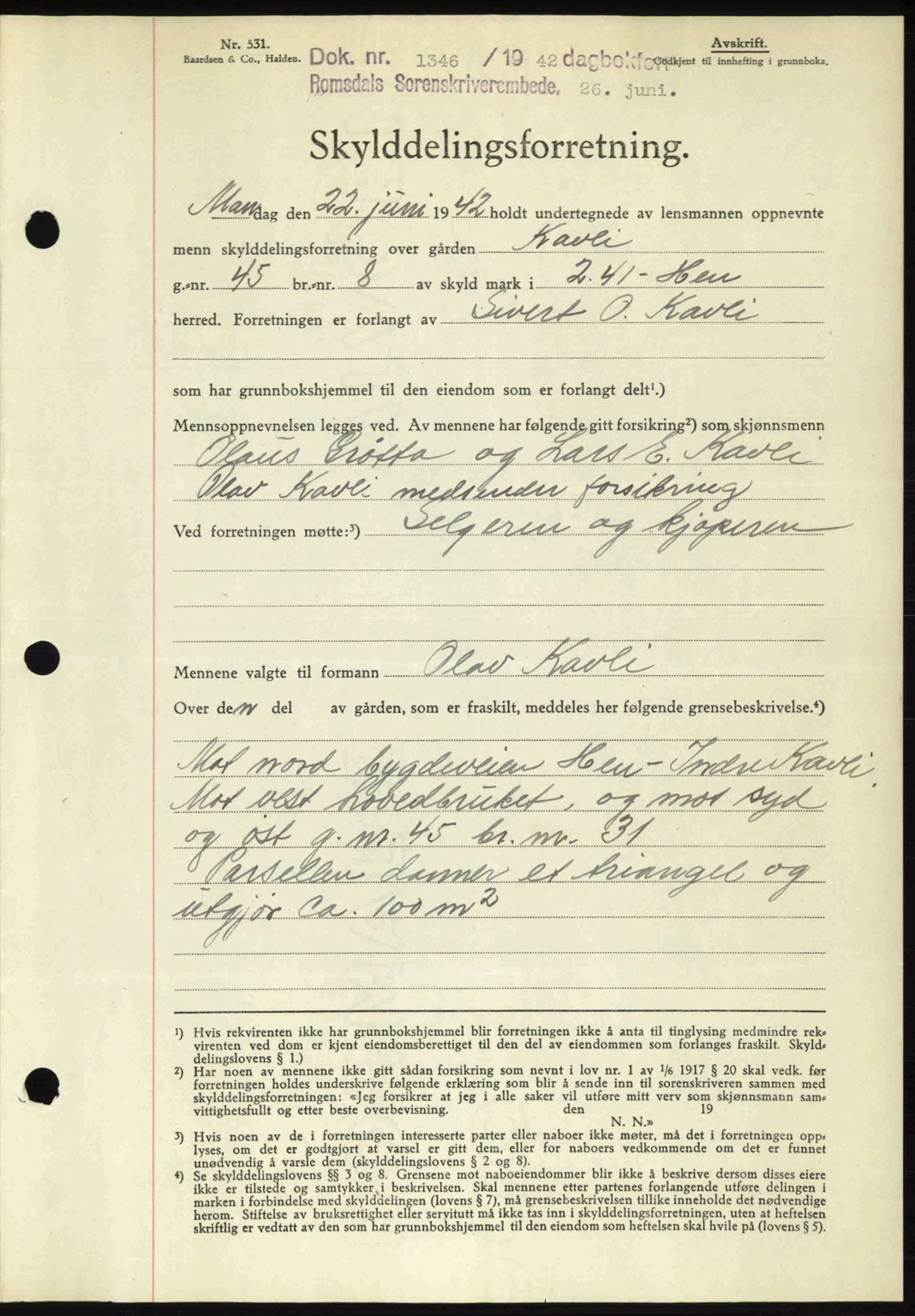 Romsdal sorenskriveri, AV/SAT-A-4149/1/2/2C: Mortgage book no. A12, 1942-1942, Diary no: : 1346/1942