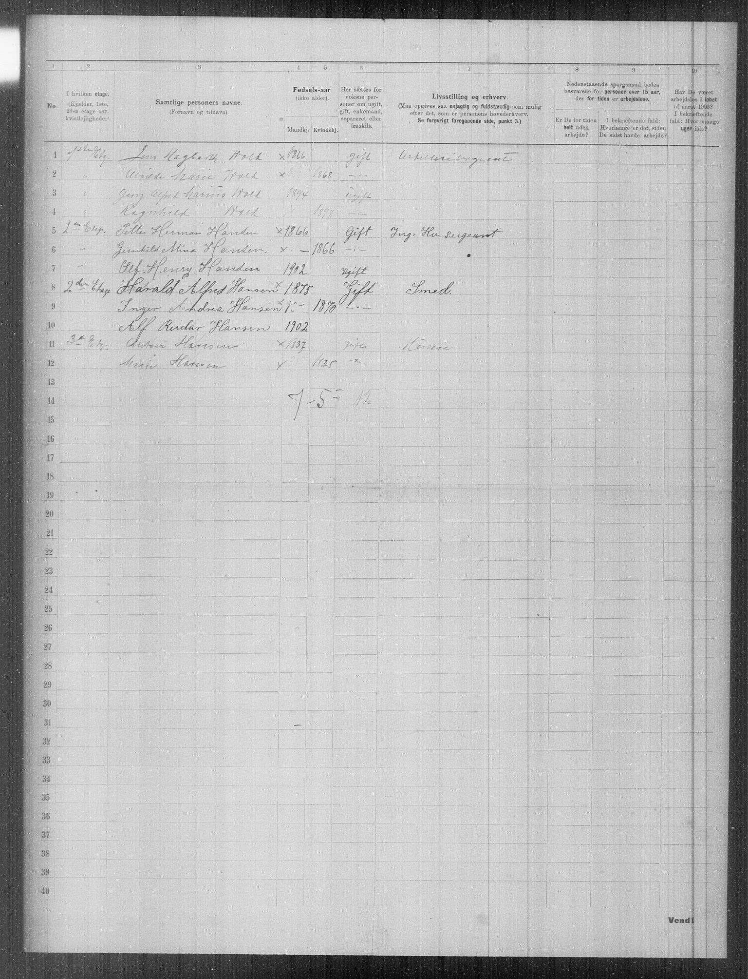 OBA, Municipal Census 1903 for Kristiania, 1903, p. 4957