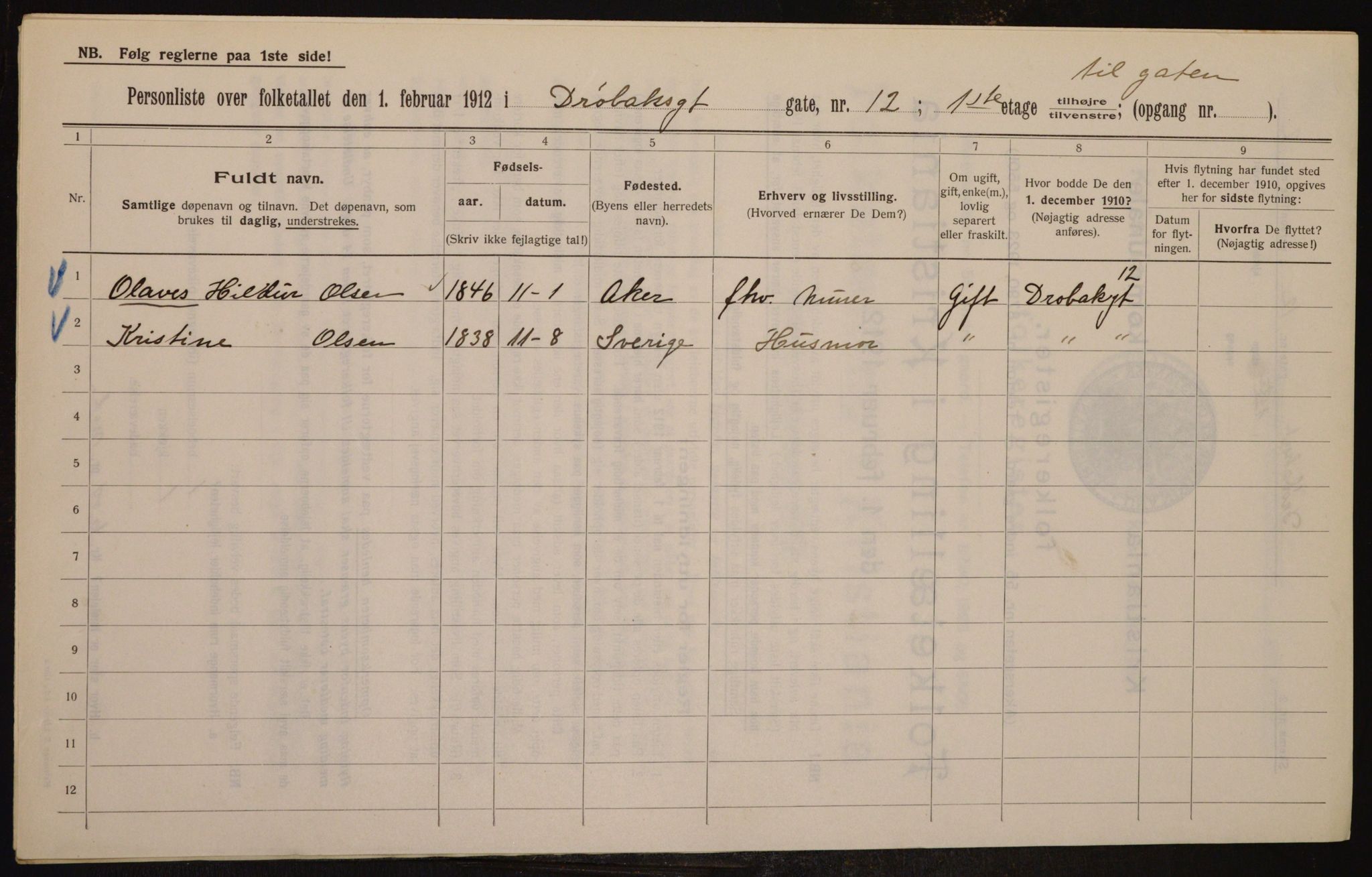 OBA, Municipal Census 1912 for Kristiania, 1912, p. 17349