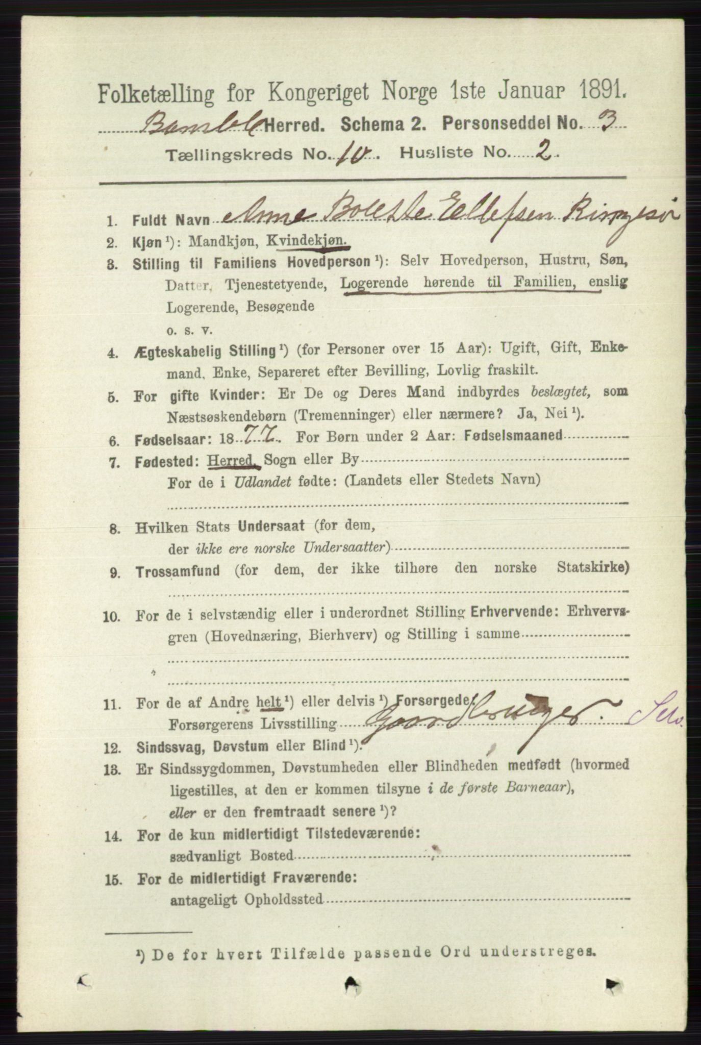 RA, 1891 census for 0814 Bamble, 1891, p. 5783