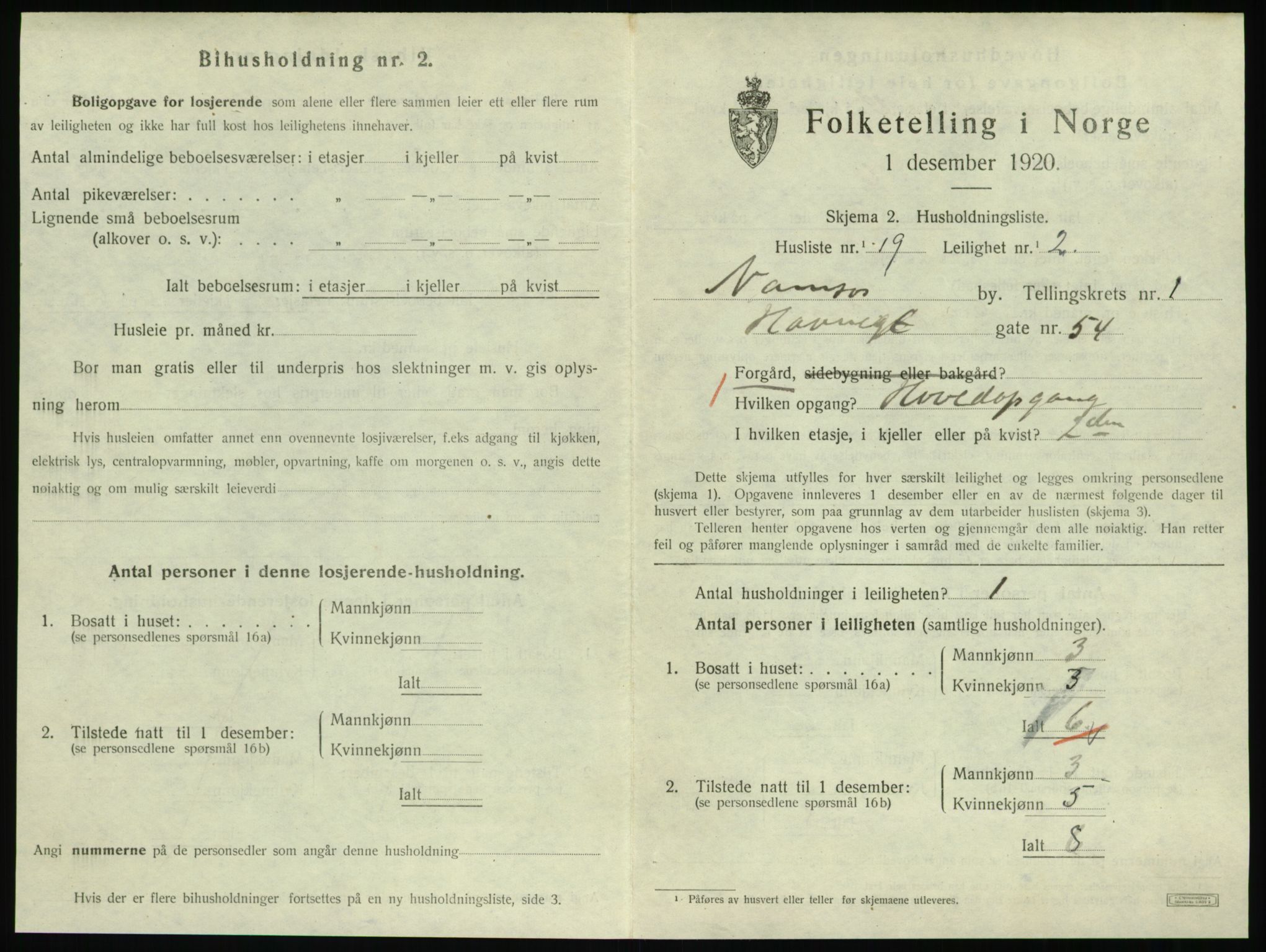 SAT, 1920 census for Namsos, 1920, p. 819