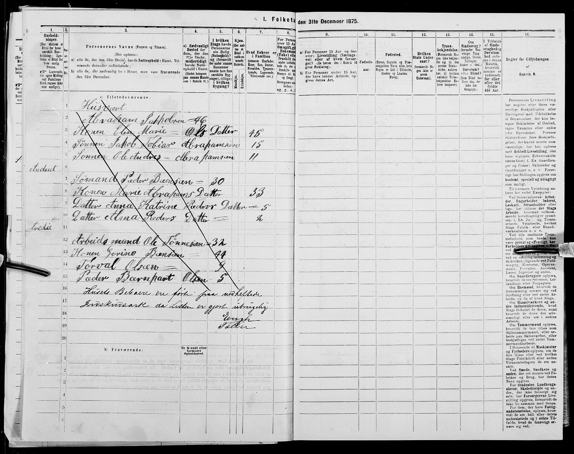 SAK, 1875 census for 1001P Kristiansand, 1875, p. 167