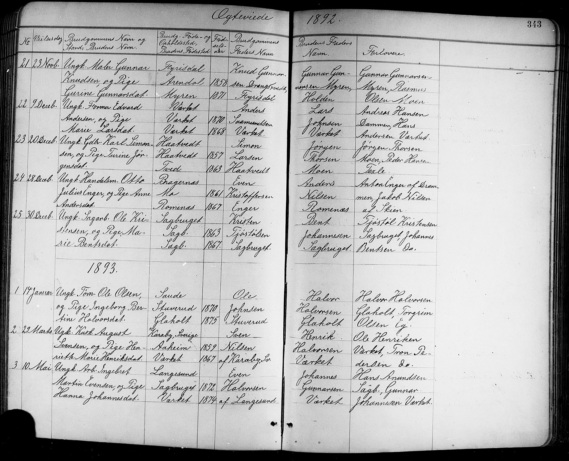 Holla kirkebøker, AV/SAKO-A-272/G/Ga/L0005: Parish register (copy) no. I 5, 1891-1917, p. 343