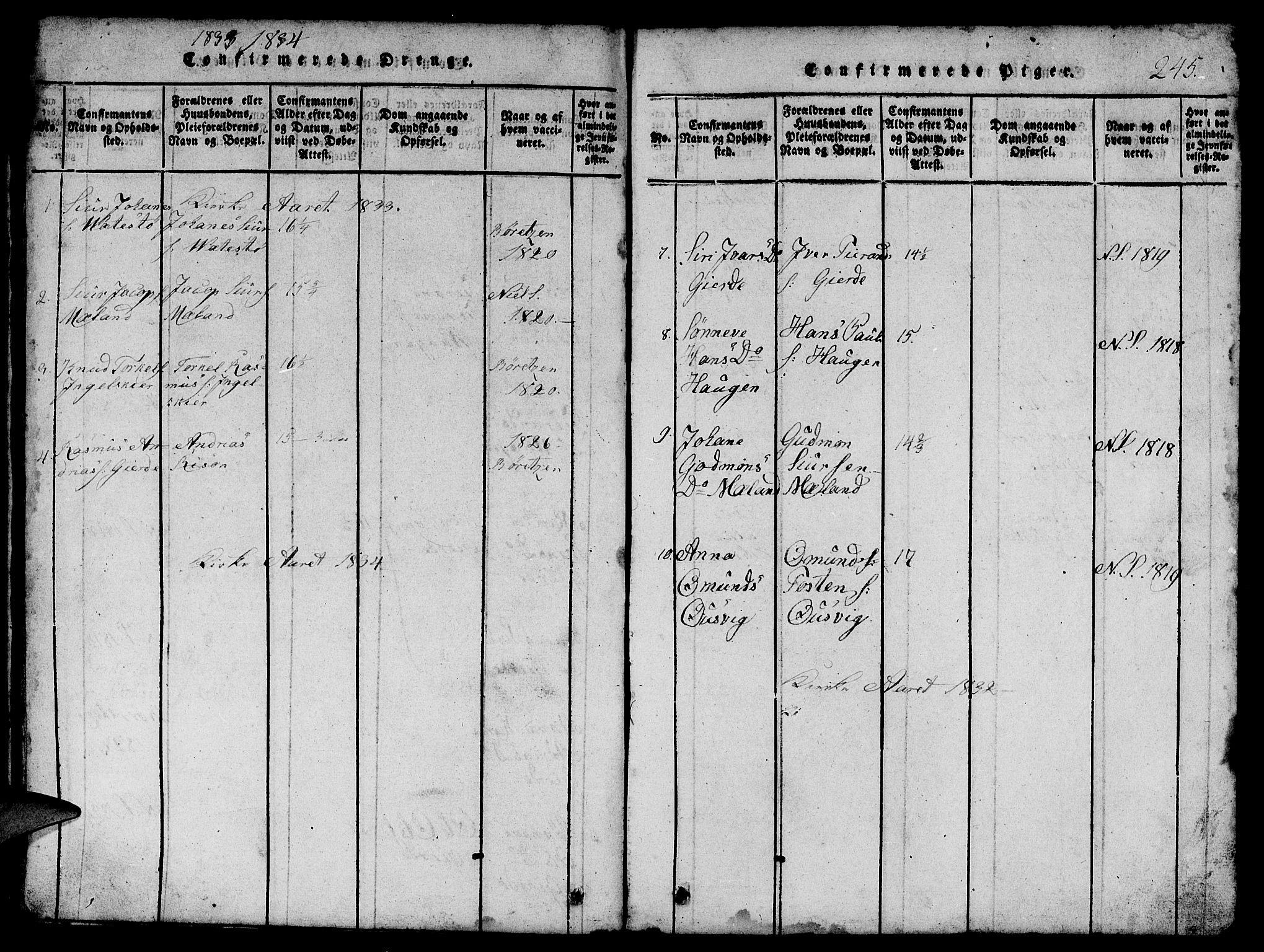 Etne sokneprestembete, SAB/A-75001/H/Hab: Parish register (copy) no. B 1, 1815-1850, p. 245