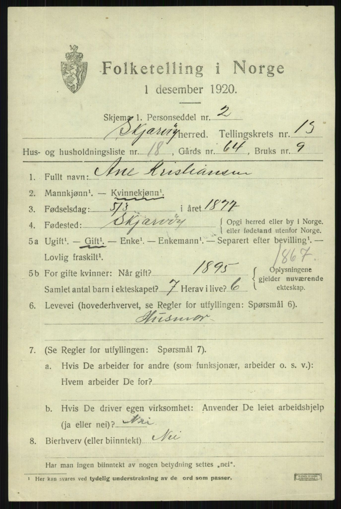 SATØ, 1920 census for Skjervøy, 1920, p. 6619