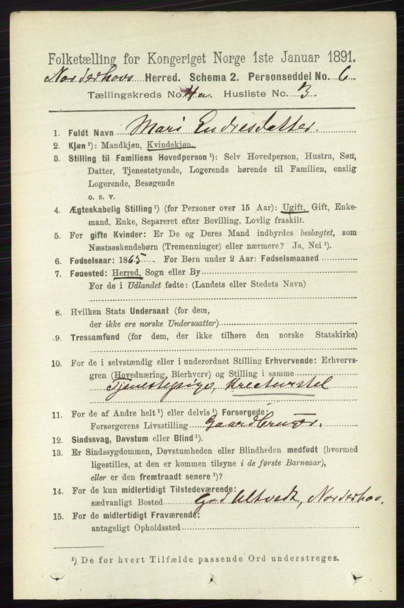 RA, 1891 census for 0613 Norderhov, 1891, p. 1734