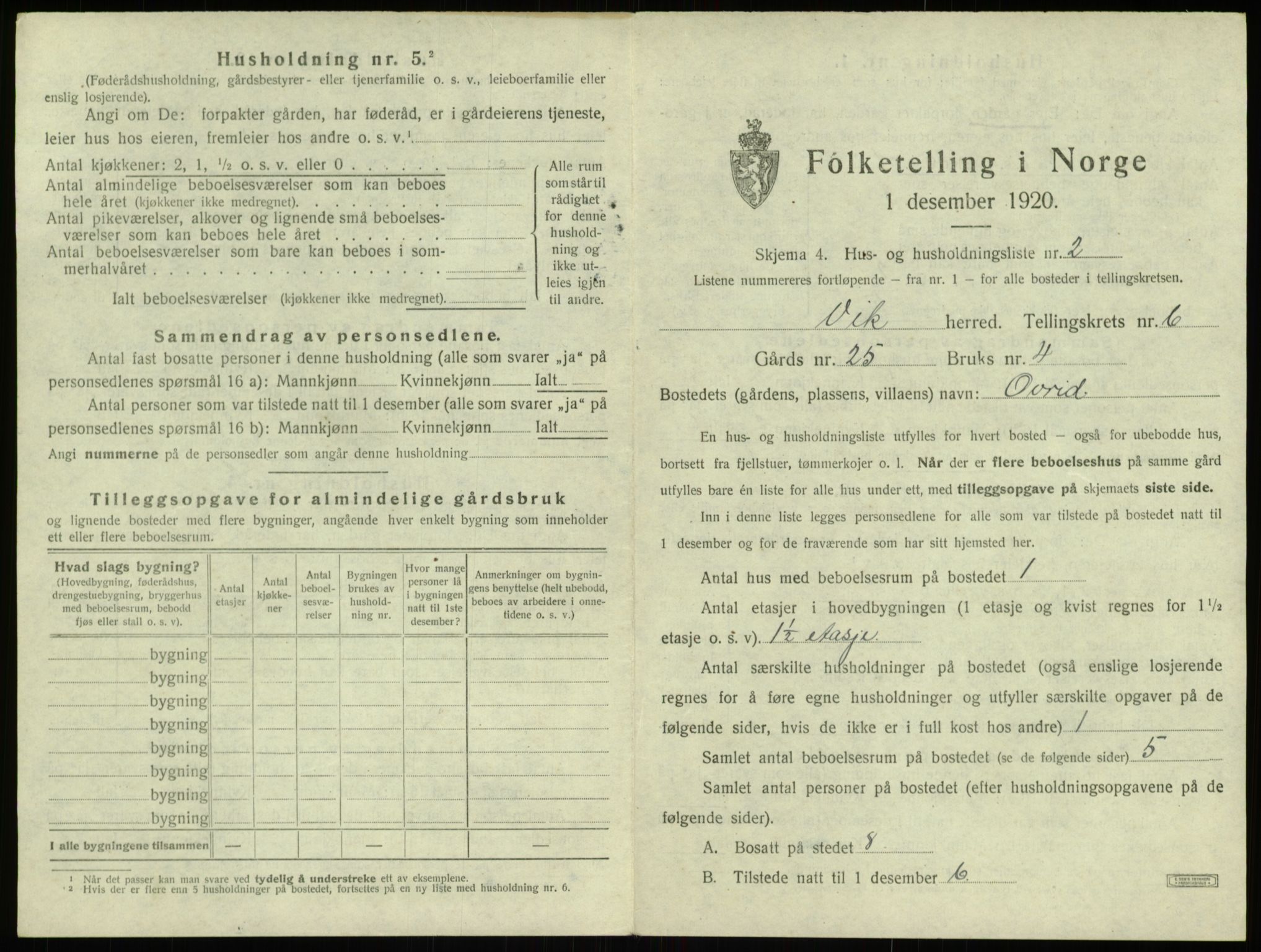 SAB, 1920 census for Vik, 1920, p. 698