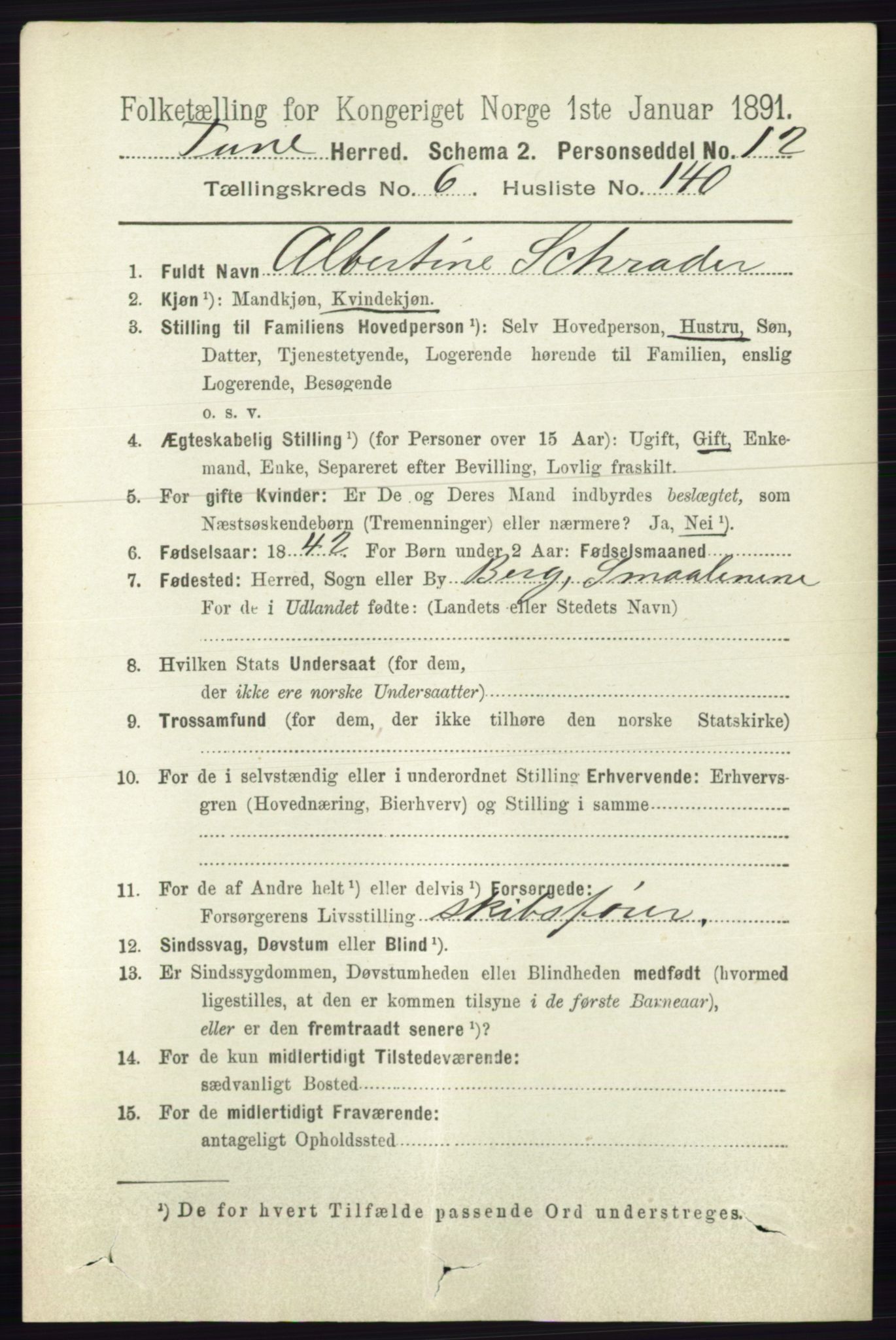 RA, 1891 census for 0130 Tune, 1891, p. 5039