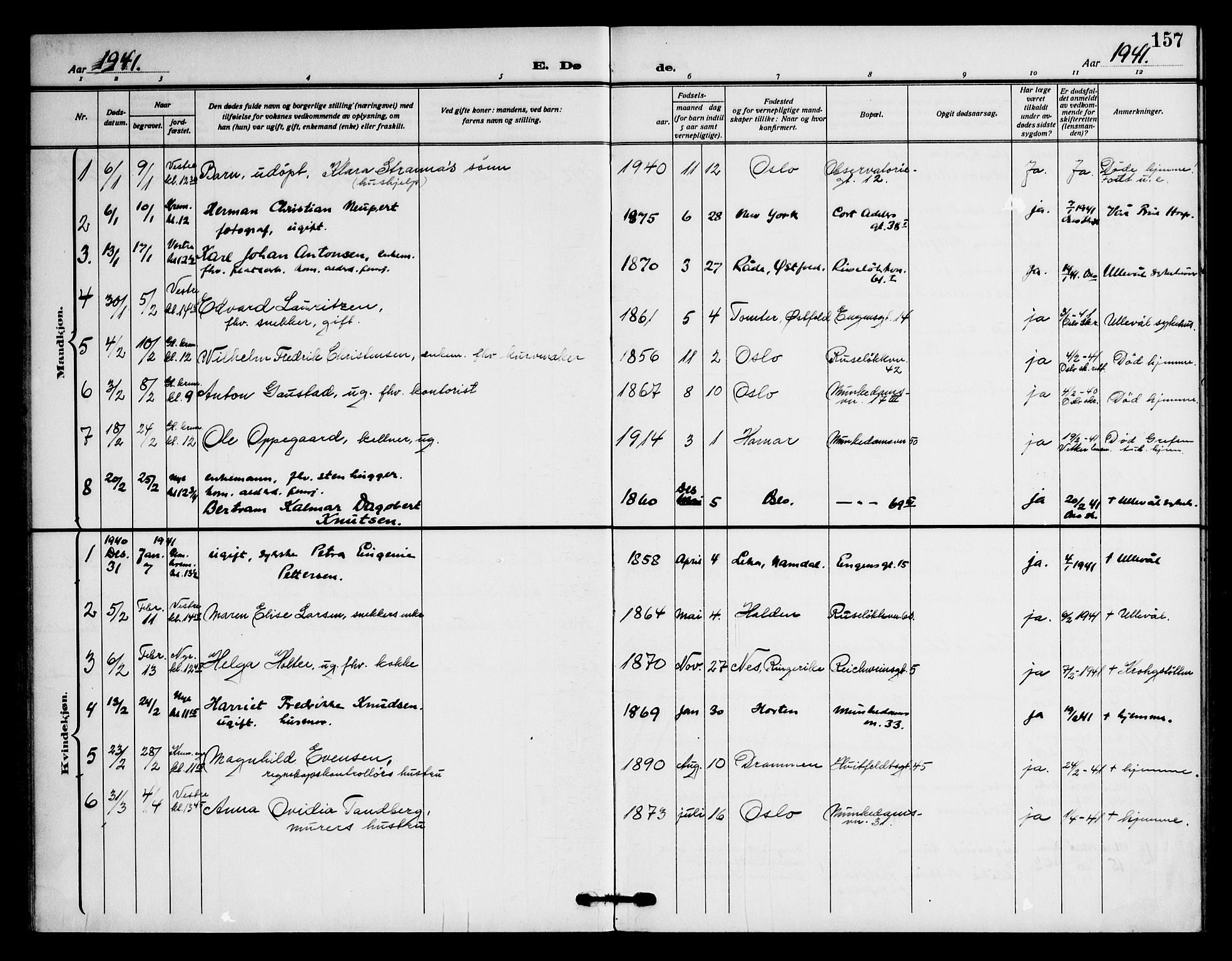 Piperviken prestekontor Kirkebøker, AV/SAO-A-10874/F/L0005: Parish register (official) no. 5, 1911-1949, p. 157