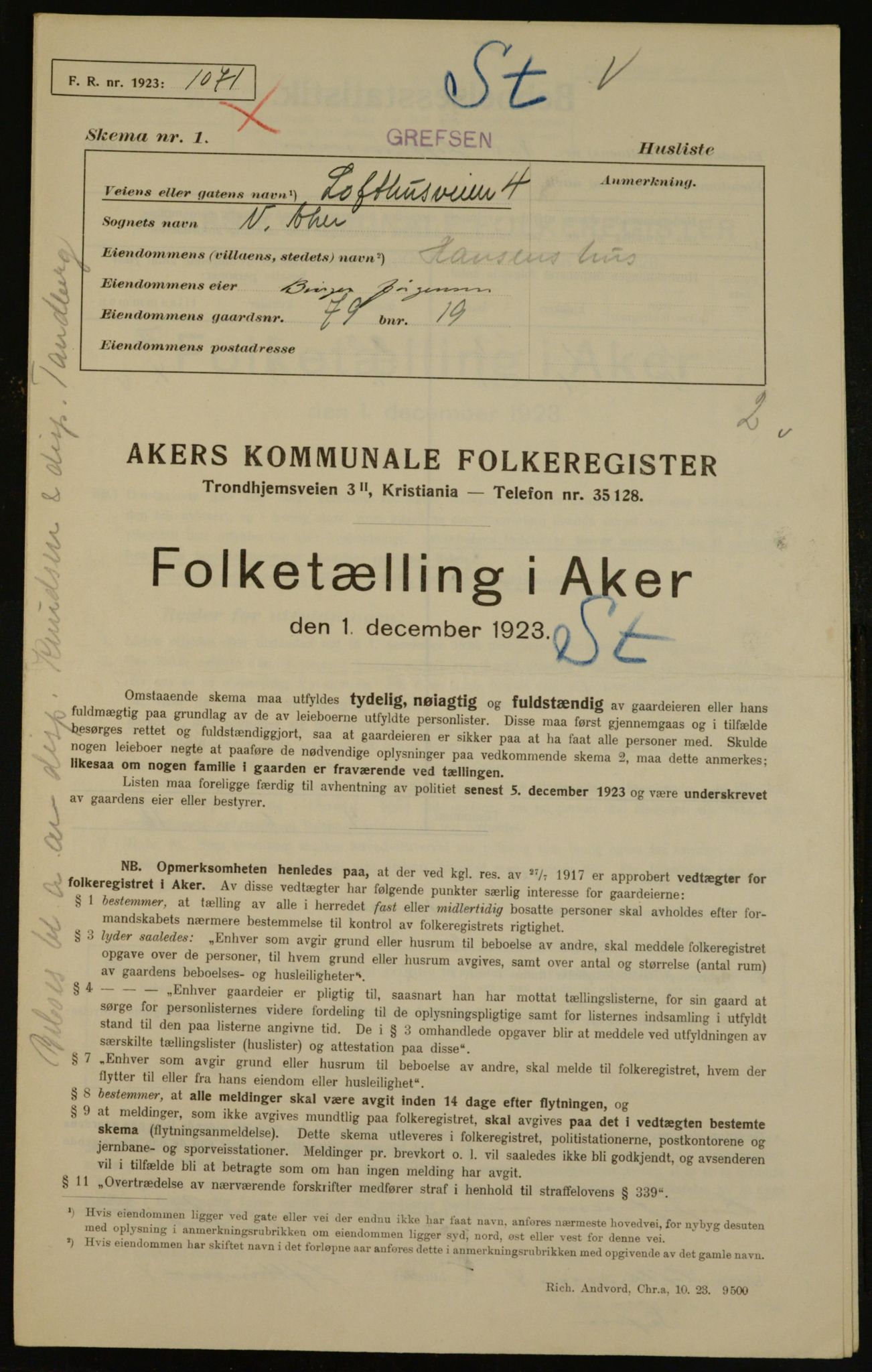 , Municipal Census 1923 for Aker, 1923, p. 14538