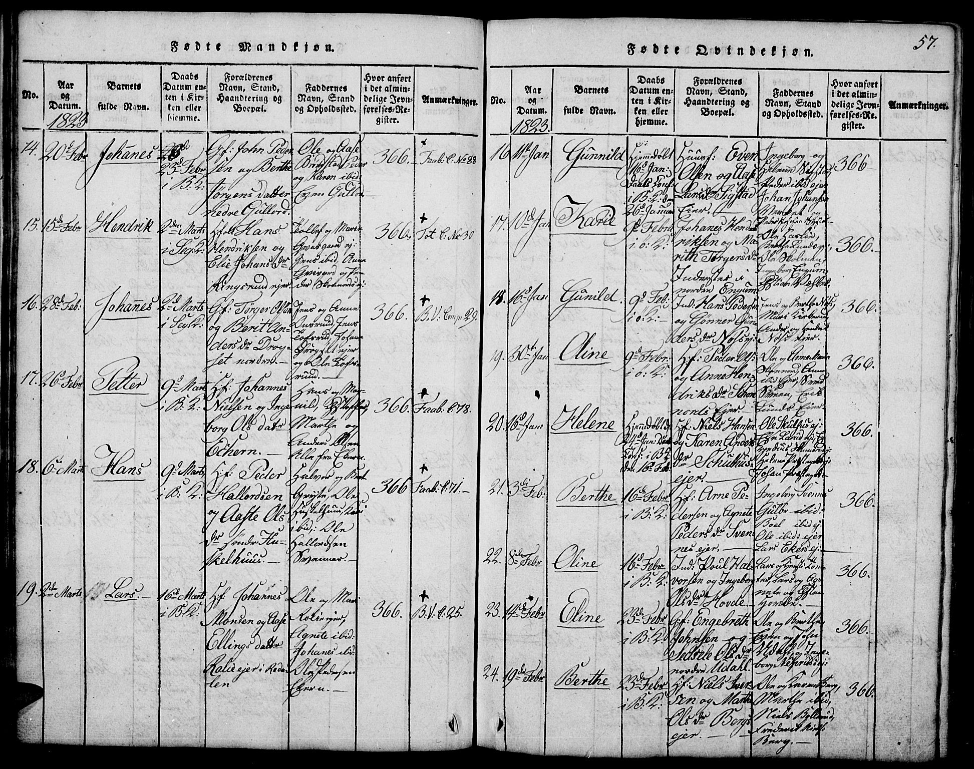 Biri prestekontor, AV/SAH-PREST-096/H/Ha/Hab/L0001: Parish register (copy) no. 1, 1814-1828, p. 57