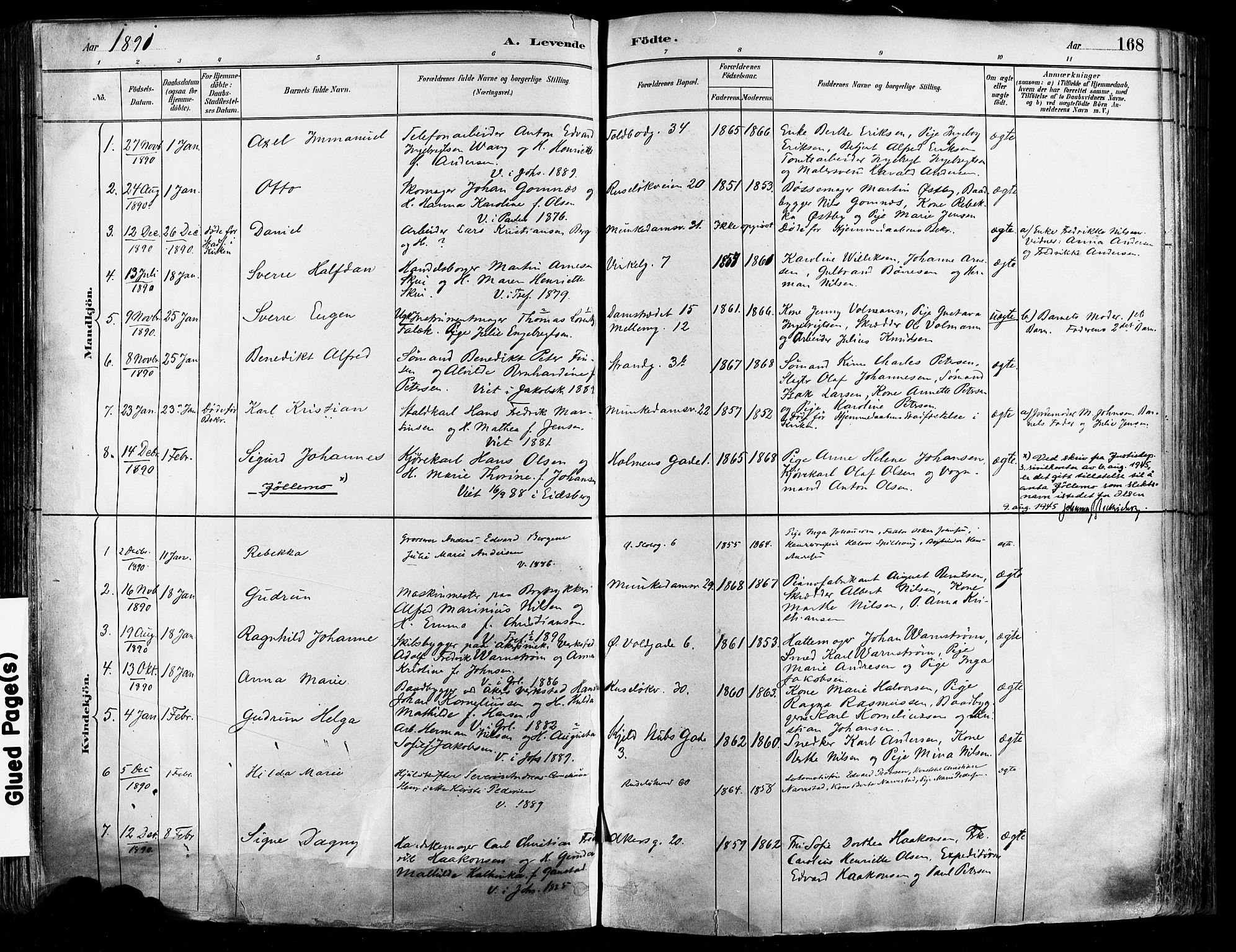 Johannes prestekontor Kirkebøker, SAO/A-10852/F/Fa/L0003: Parish register (official) no. 3, 1882-1896, p. 168