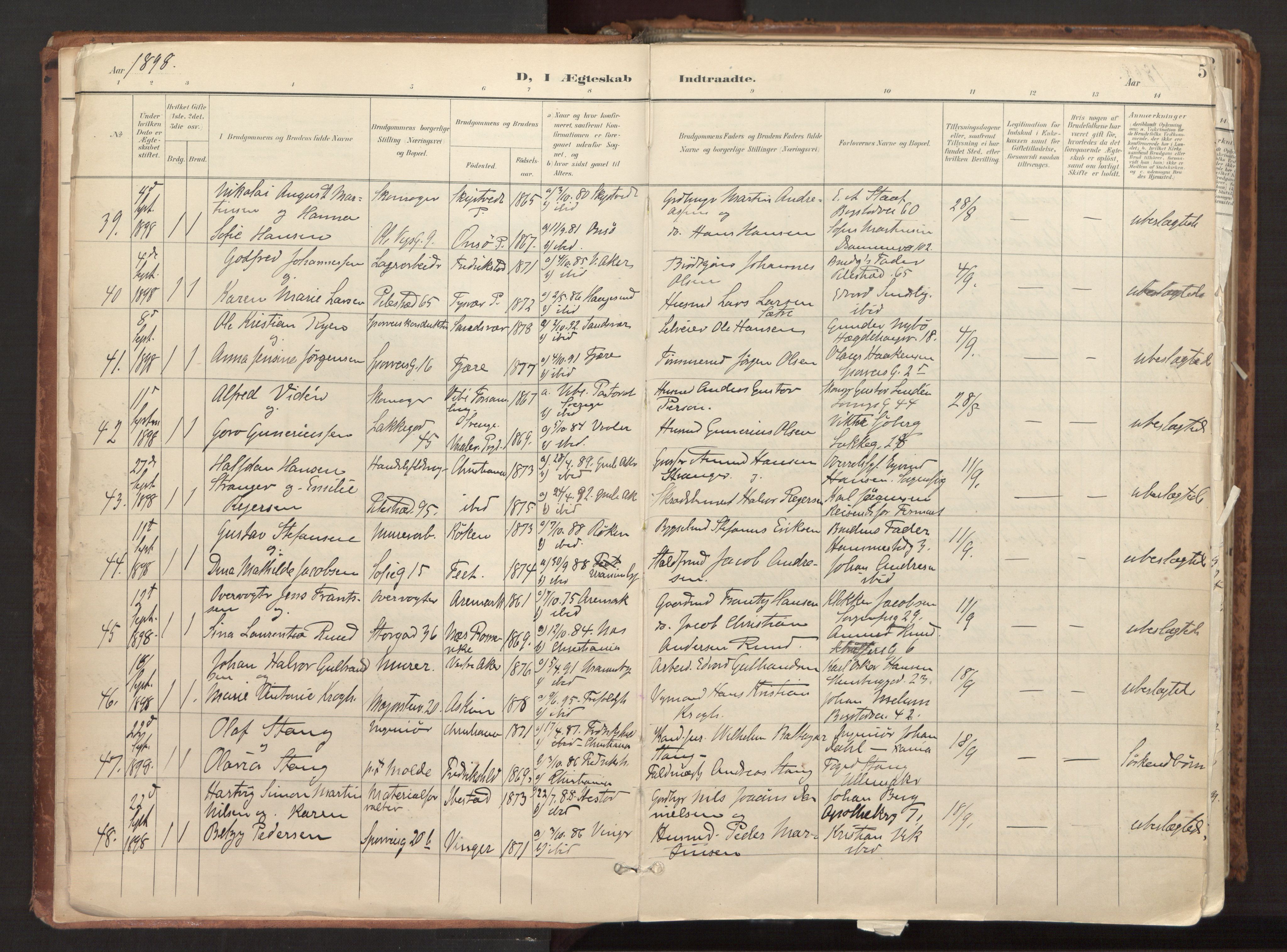 Fagerborg prestekontor Kirkebøker, AV/SAO-A-10844/F/Fa/L0003: Parish register (official) no. 3, 1898-1916, p. 5