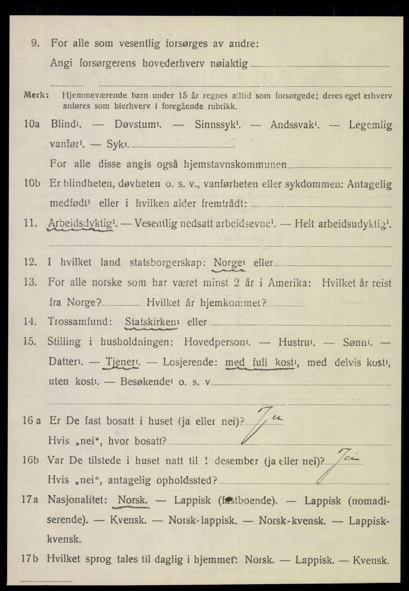 SAT, 1920 census for Nesna, 1920, p. 5210