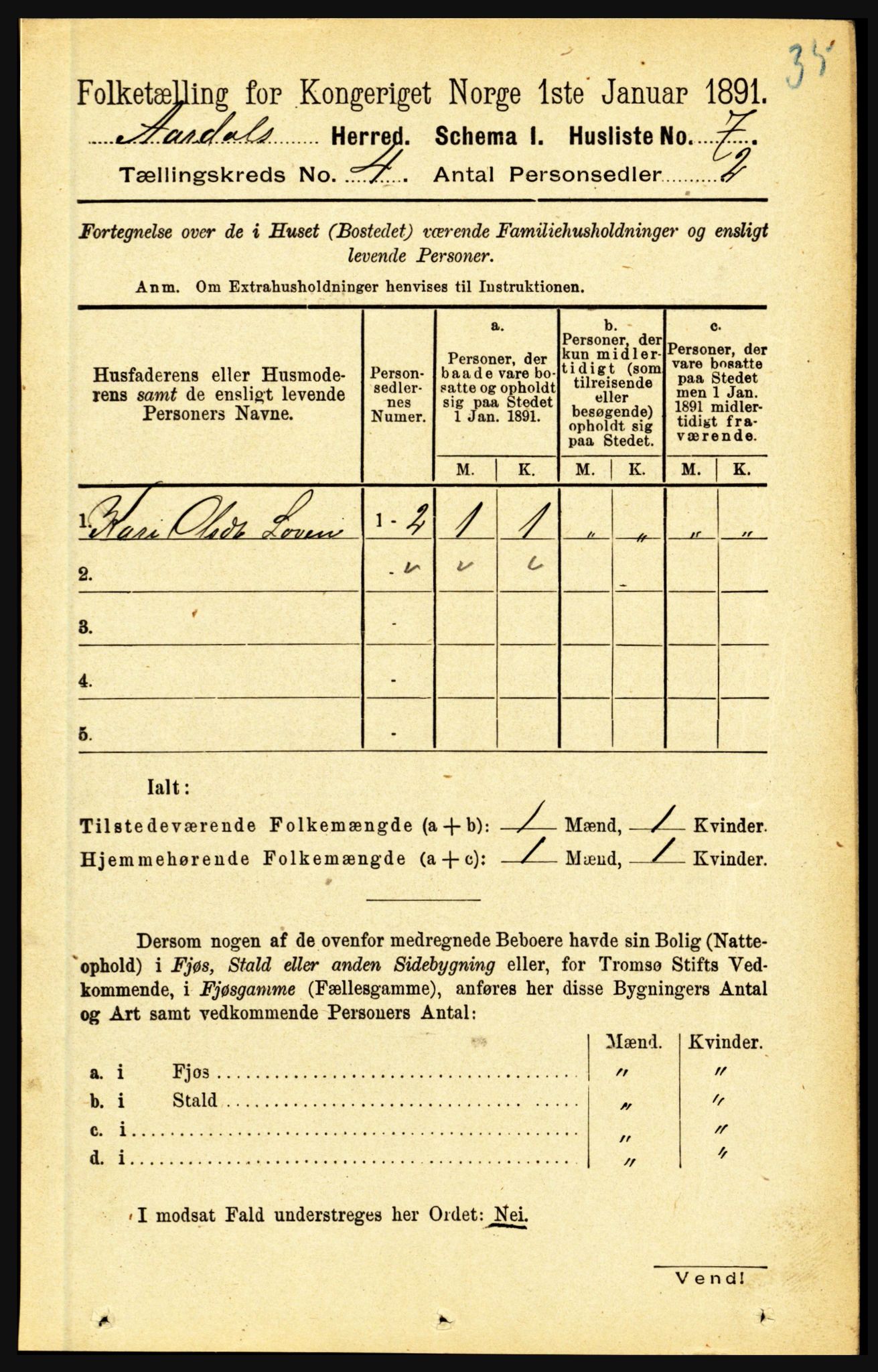 RA, 1891 census for 1424 Årdal, 1891, p. 593